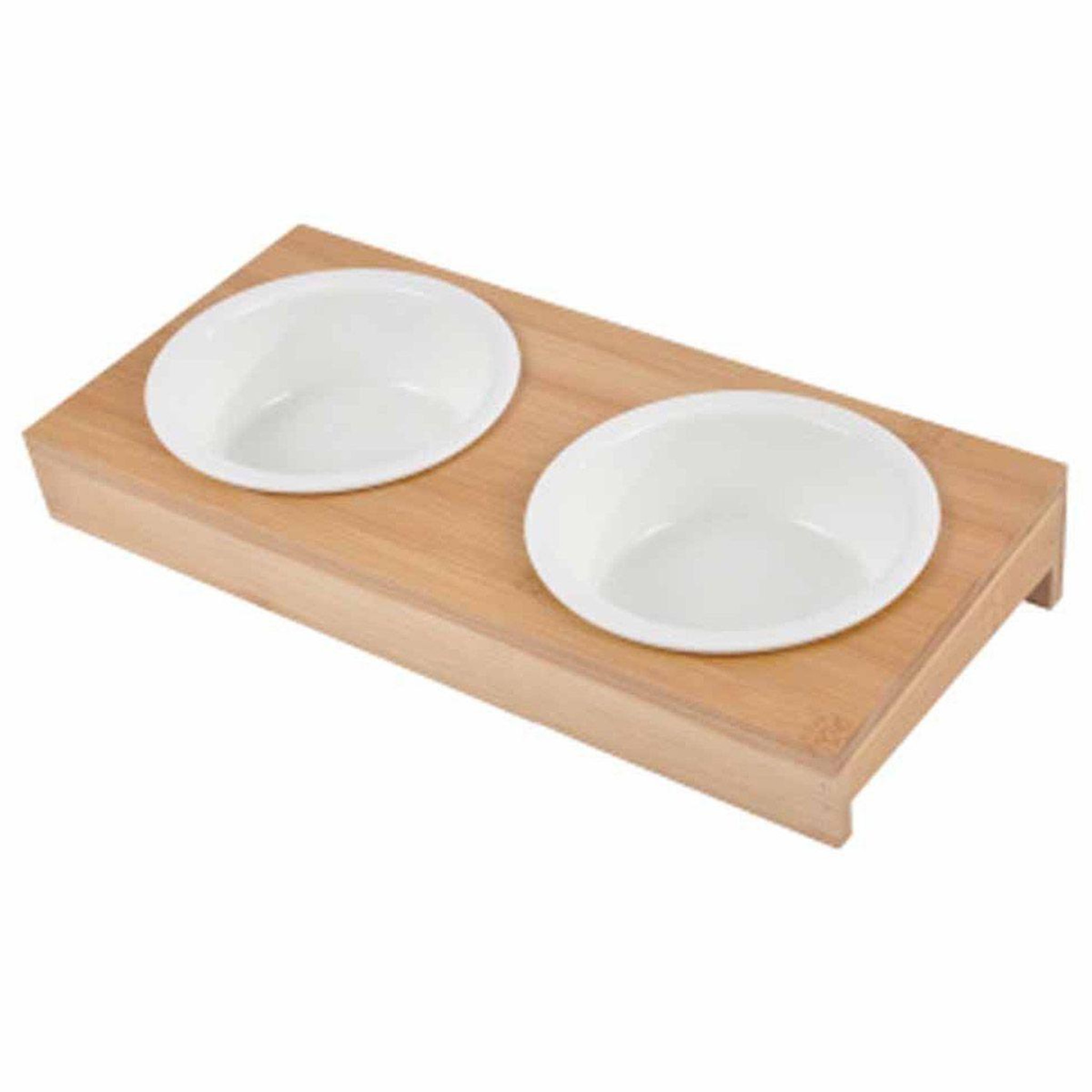 Voir la diapositive 1 : LOVE STORY Lot de 2 Gamelles Chien & Chat  Bambou  29cm Blanc