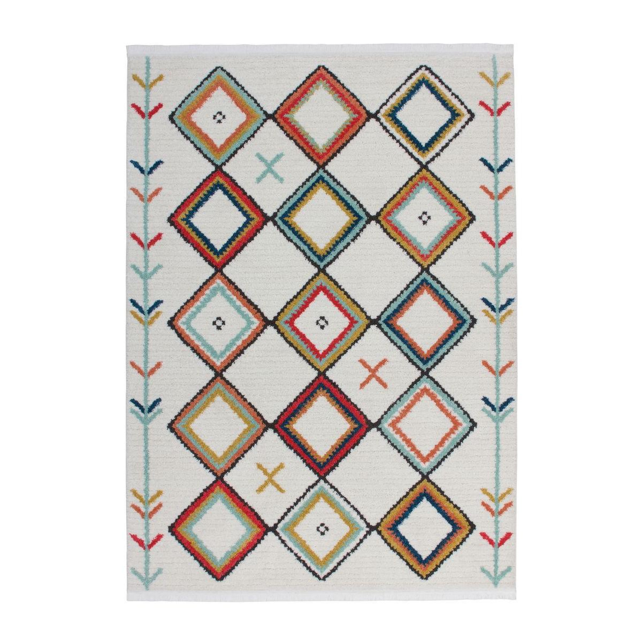 Paris Prix Tapis ethnique à franges  agadir  multicolore. Coloris disponibles : Multicolore