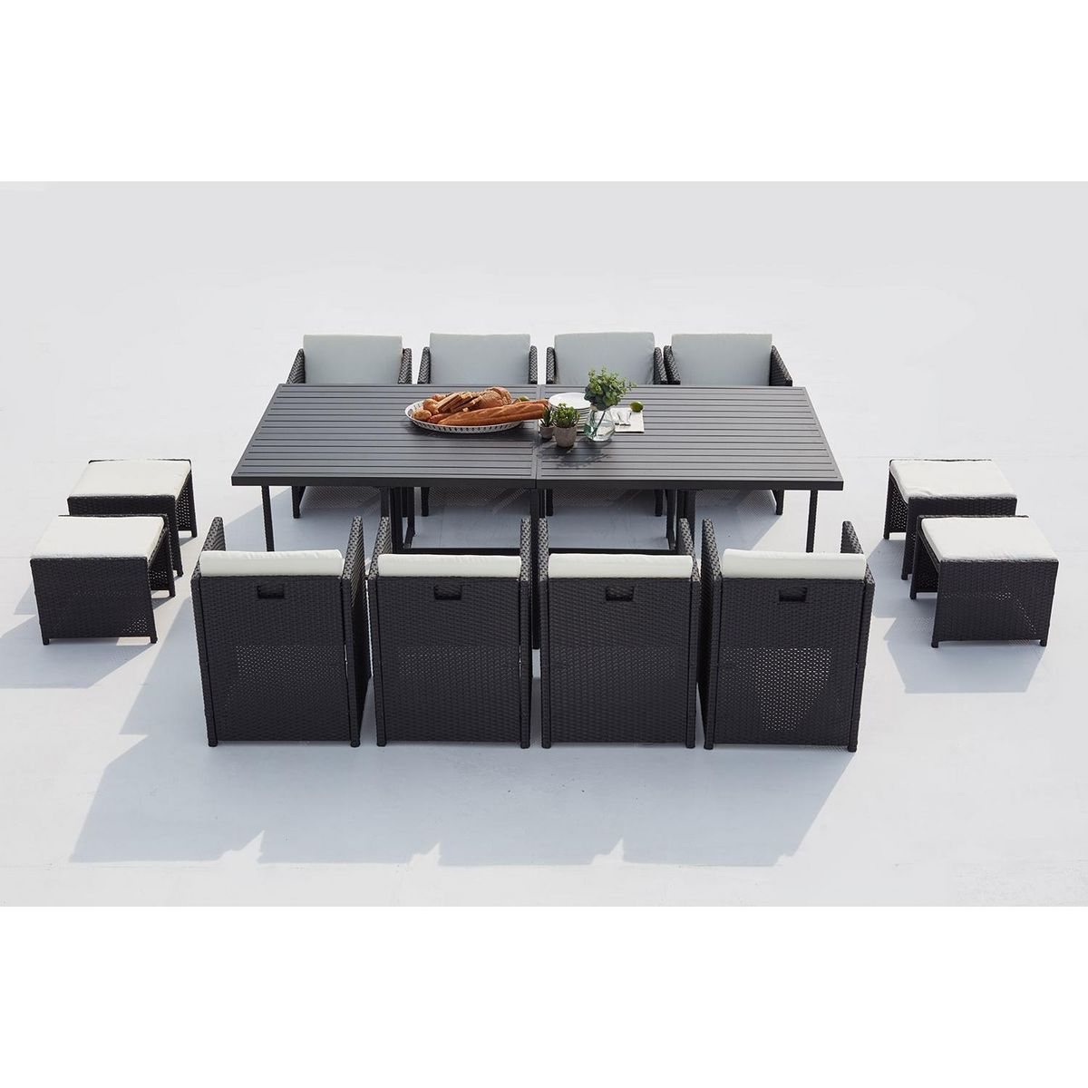 CONCEPT USINE Table et chaise 12 places encastrables alu résine noir-blanc SUNSET