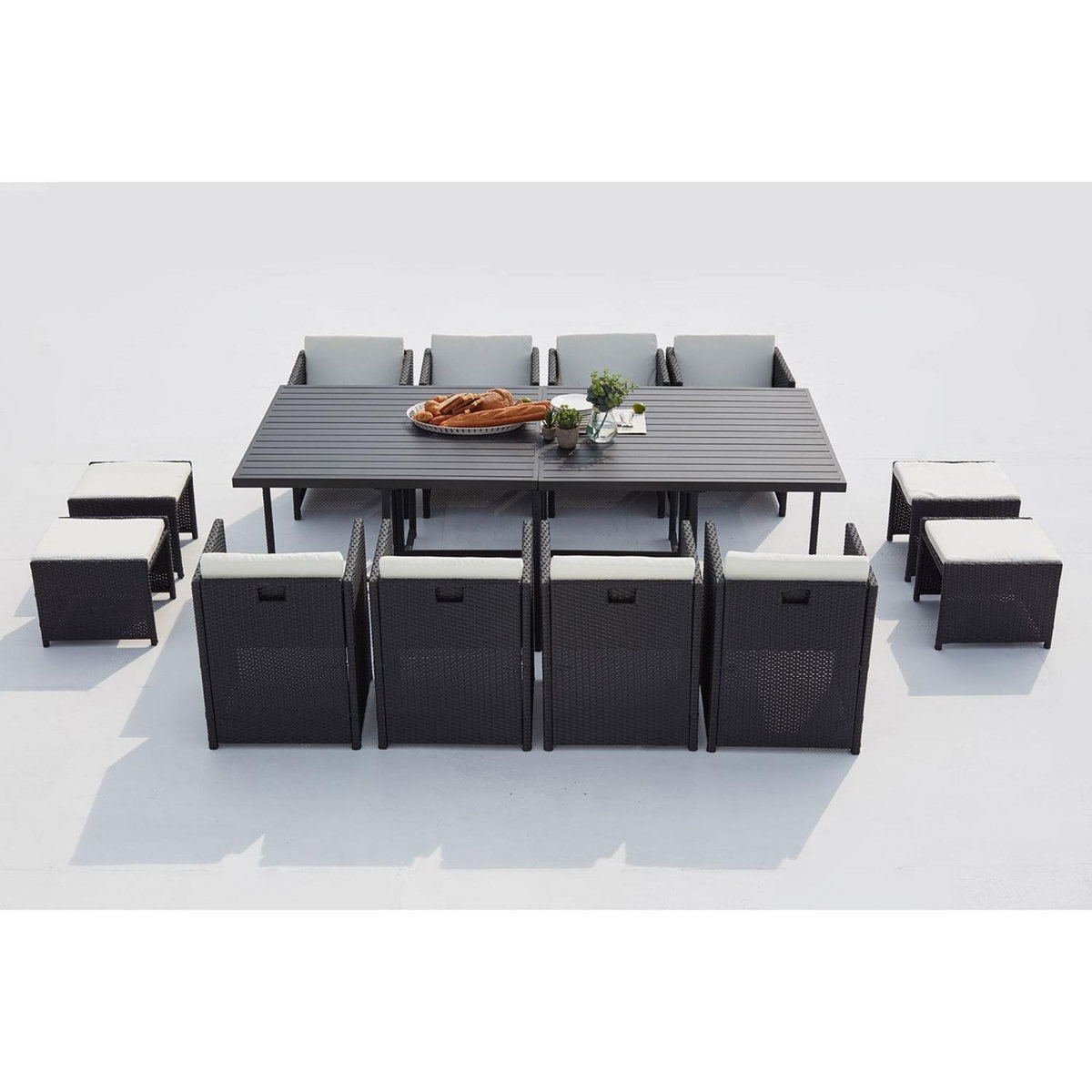 CONCEPT USINE Table et chaise 12 places encastrables alu résine noir-blanc SUNSET