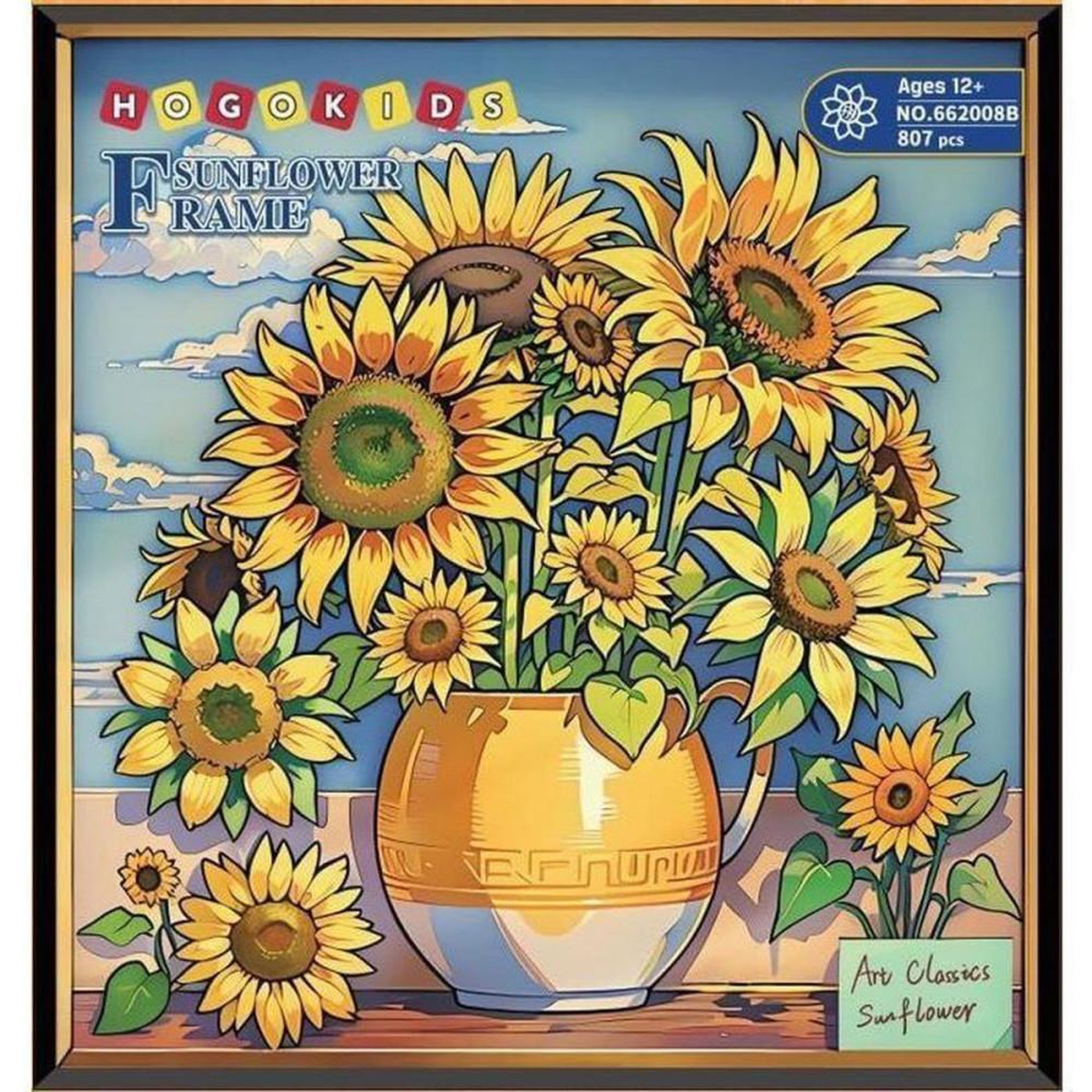 Voir la diapositive 5 : Kit cadres de briques LED HOGOKIDS « Sunflowers » inspiré de Van Gogh, 807 pièces, cadre noir, ABS, alimentation USB