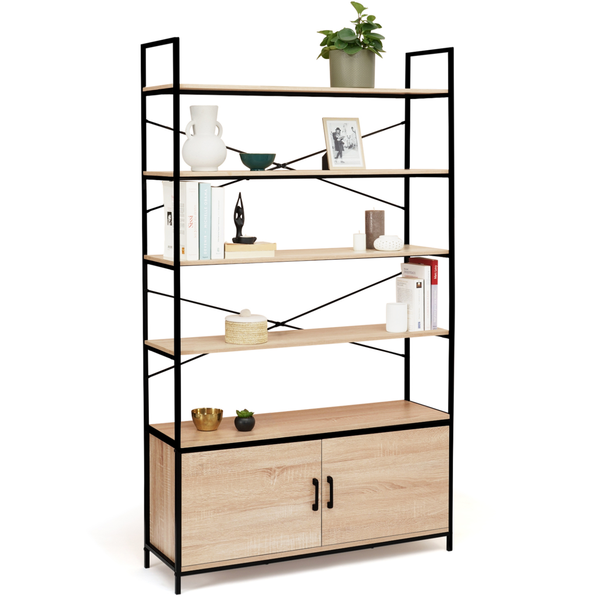 ID MARKET Etagère xl 5 niveaux avec placard detroit design industriel 170 cm