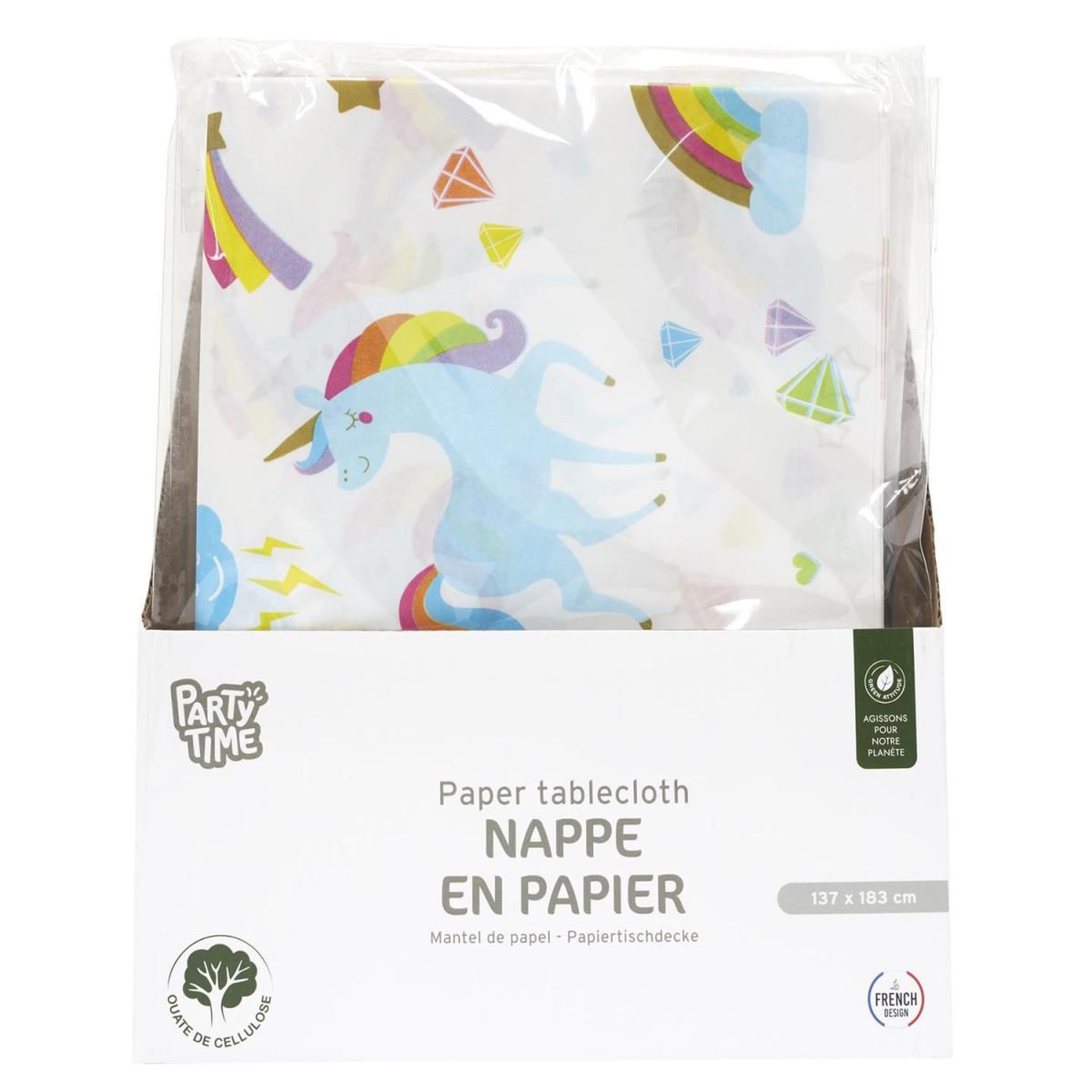 Voir la diapositive 4 : PARTY TIME Nappe en papier  licorne  137x183cm blanc