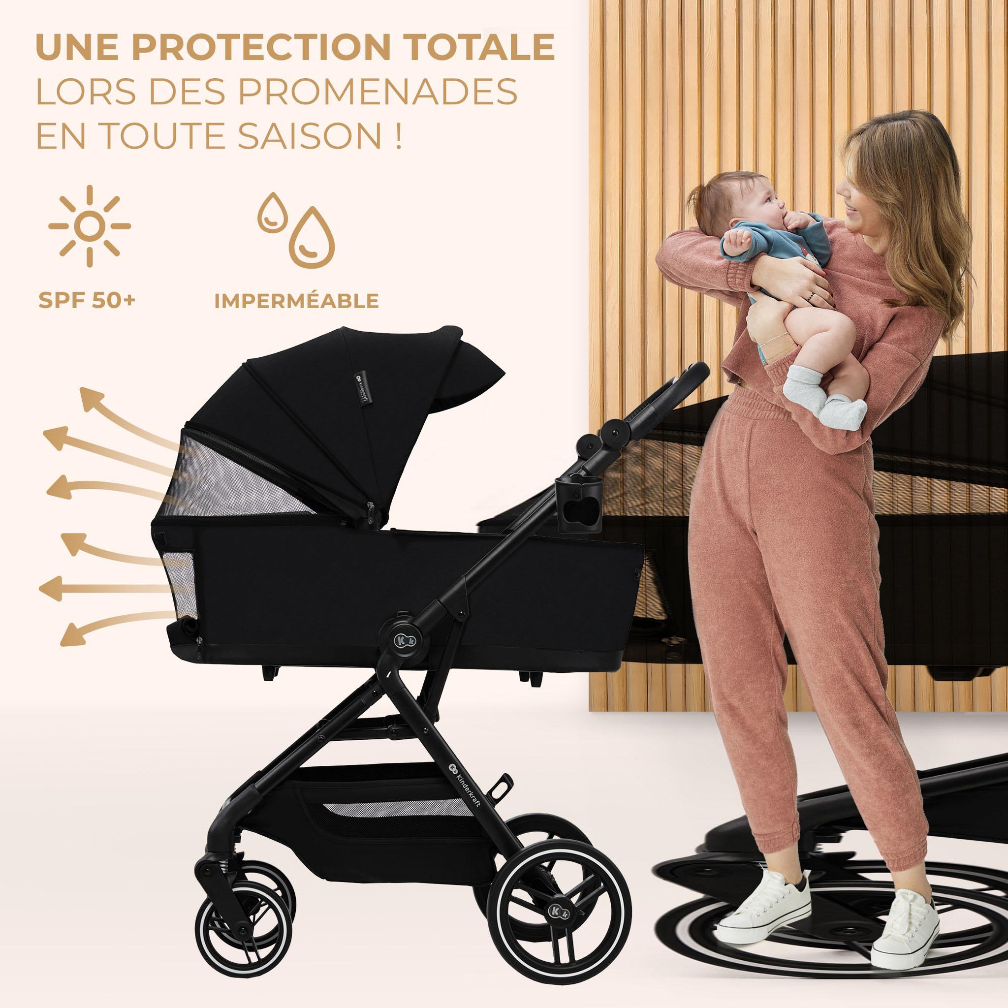 Voir la diapositive 5 : KINDERKRAFT Poussette 3 en 1 avec nacelle YOXI, roues anti-crevaison et accessoires