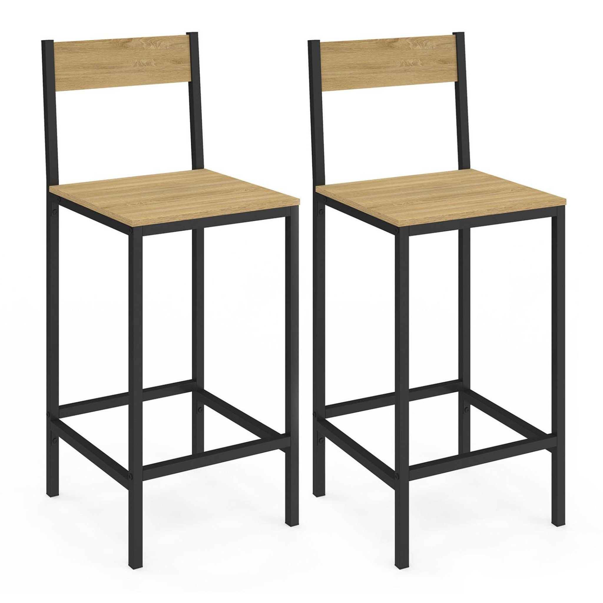 ID MARKET Lot de 2 tabourets de bar detroit avec dossier chaise de cuisine design industriel