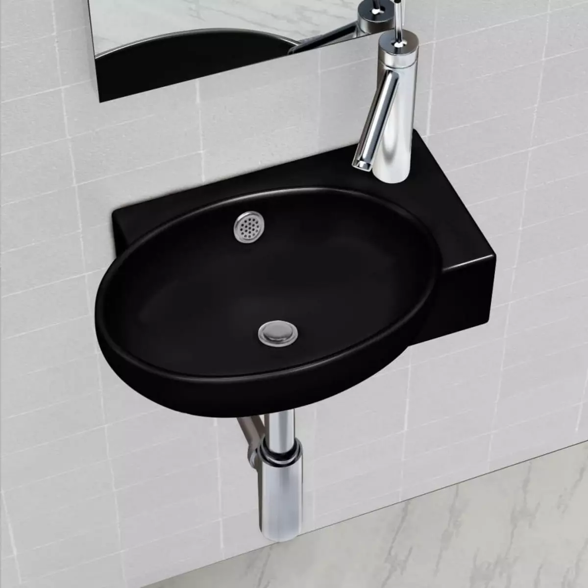 VIDAXL Vasque a trou de trop-plein/robinet ceramique pour salle de bain Noir