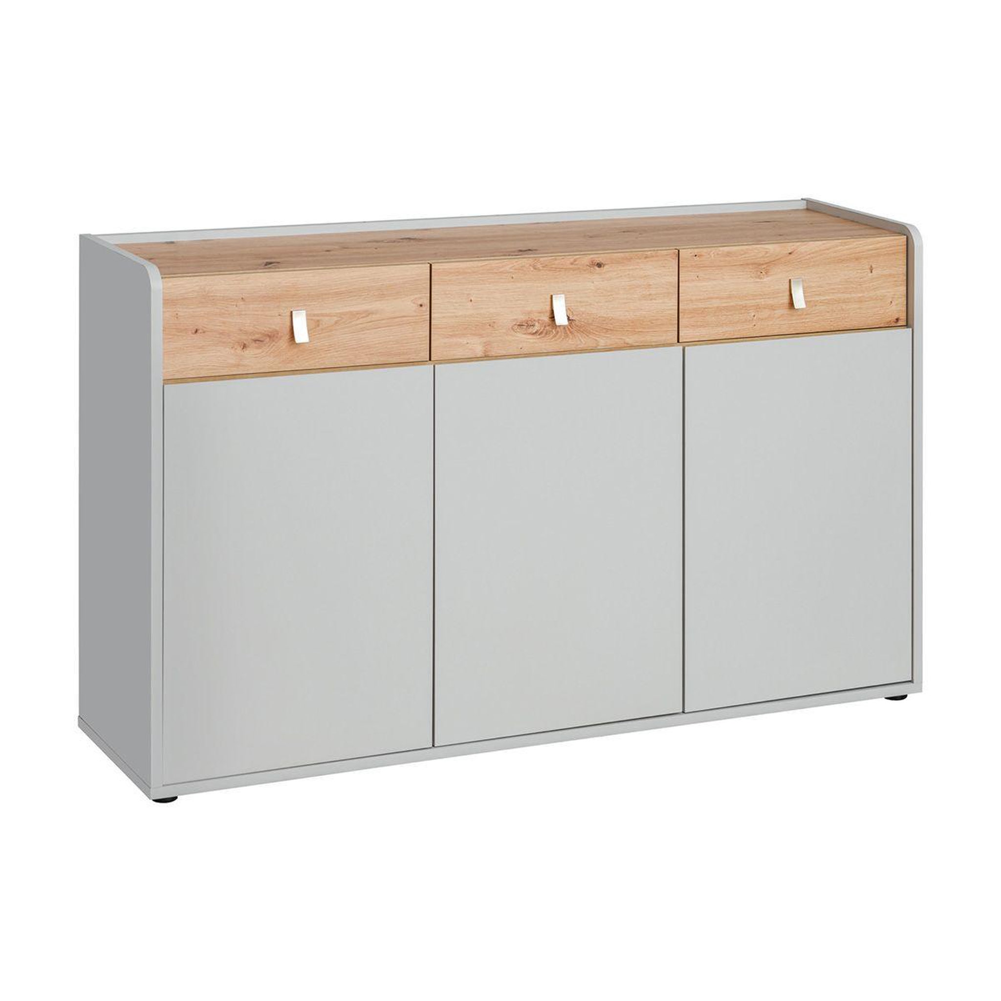 Voir la diapositive 1 : Paris Prix Buffet 3 Tiroirs Design  Vivero  139cm Gris & Naturel