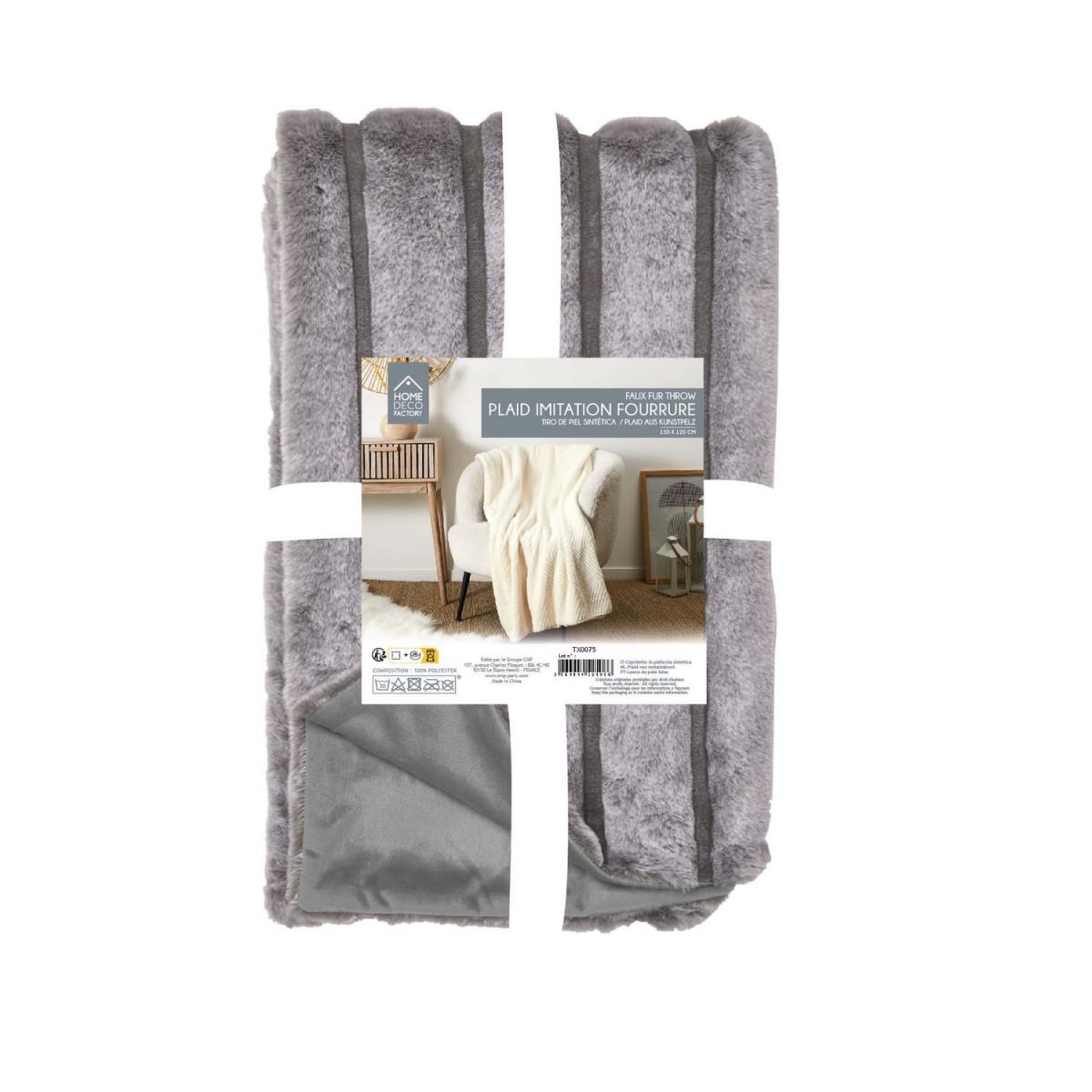 Voir la diapositive 4 : The Home Deco Factory Plaid imitation fourrure  lounge  120x150cm gris