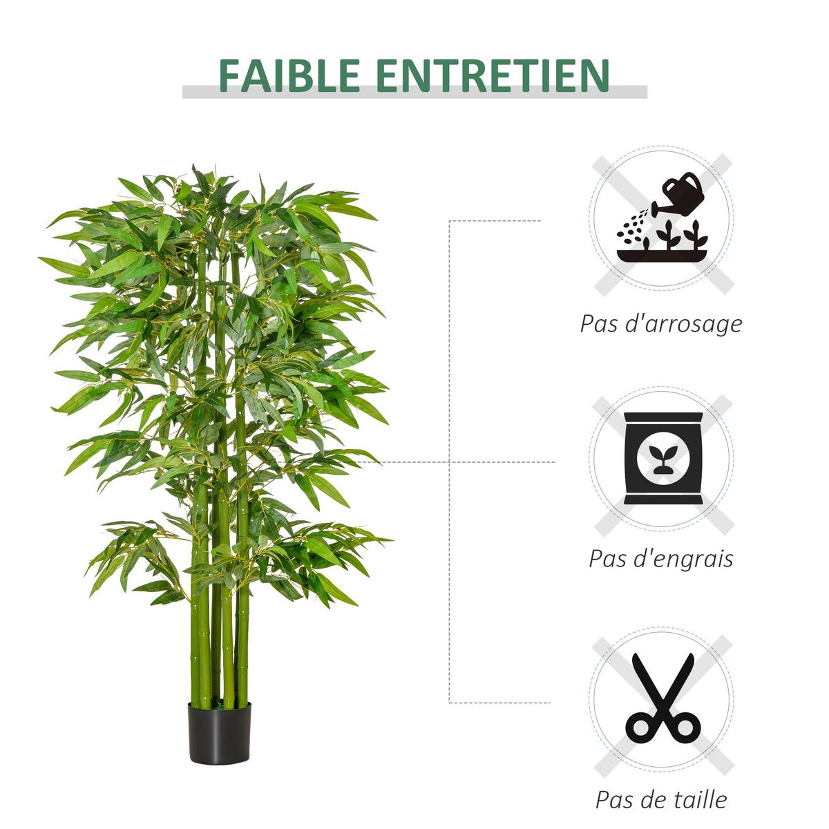 HOMCOM Bambou artificiel XL 1,60H m 975 feuilles denses réalistes pot inclus noir vert