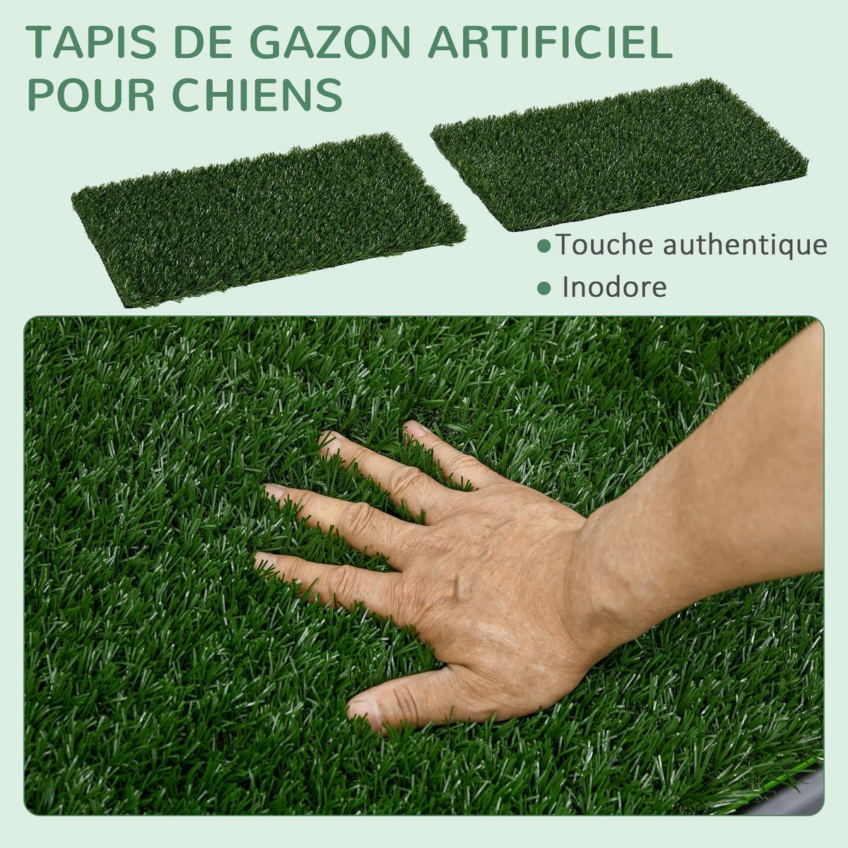 PAWHUT Toilette pour chien litière avec 2 tapis en gazon artificiel avec bac pour l'apprentissage de la propreté à l'intérieur et à l'extérieur, tapis d'entraînement pour Animaux, 67 x 41 cm