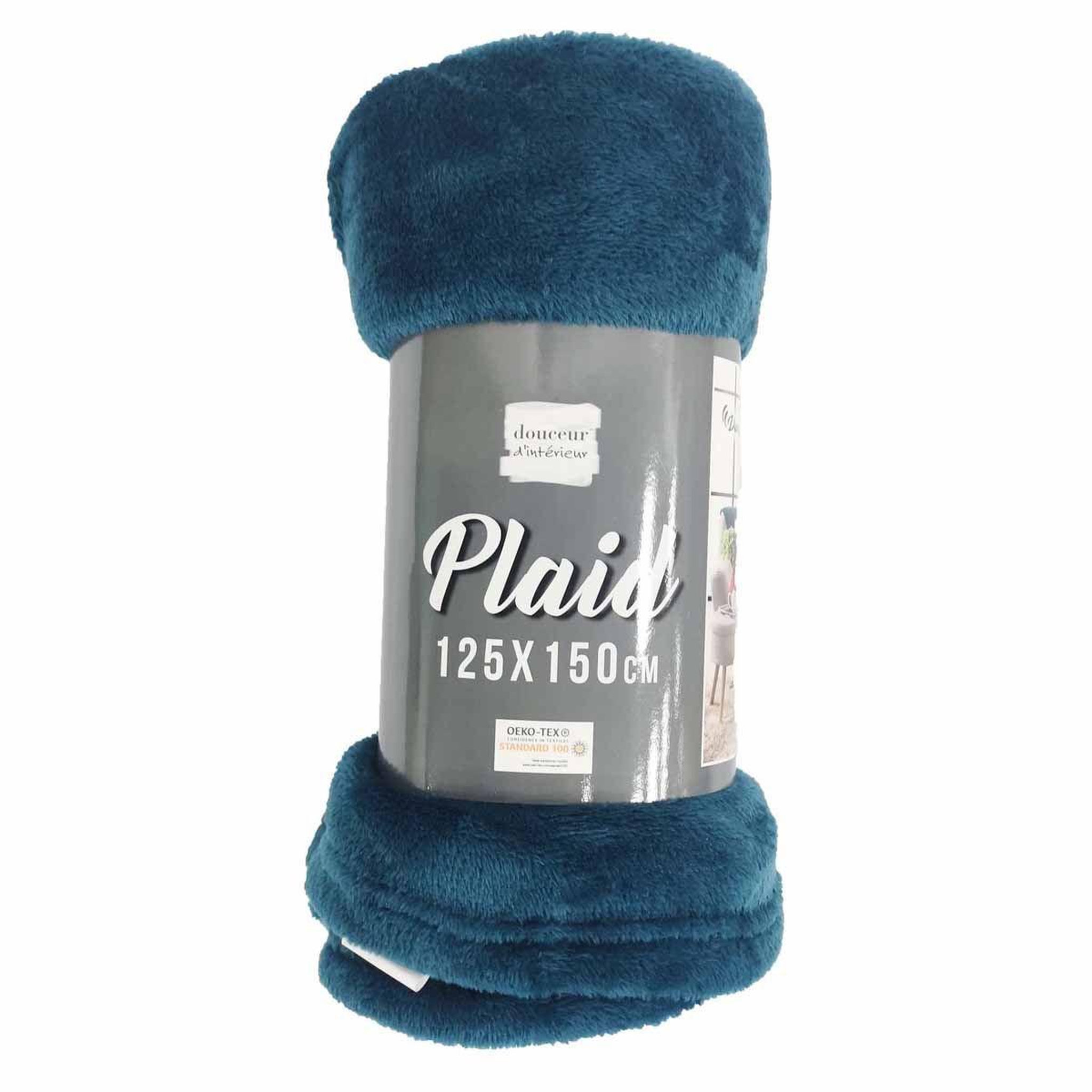 Voir la diapositive 3 : Douceur d'Intérieur Plaid uni en flanelle  flanou  125x150cm bleu