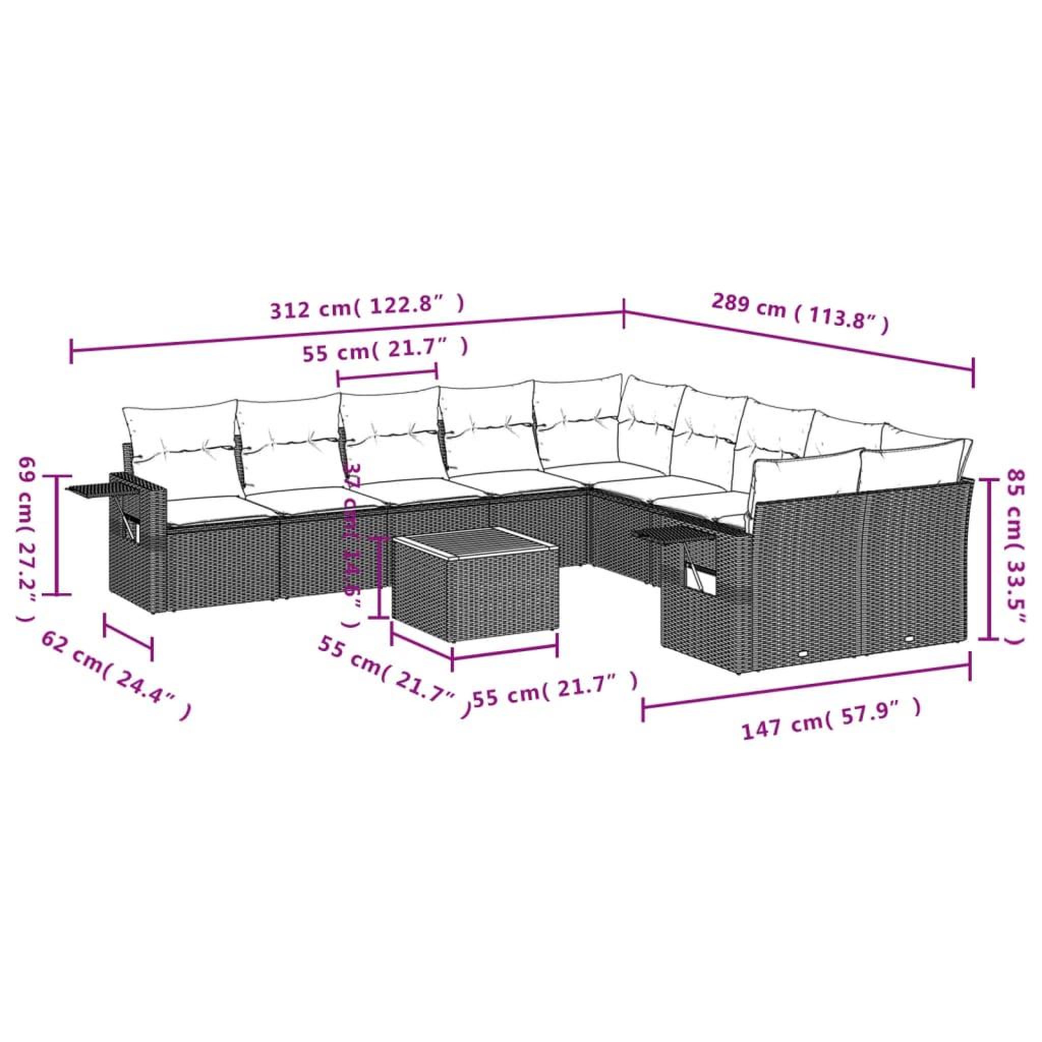 Voir la diapositive 4 : VIDAXL Salon de jardin 11 pcs avec coussins gris resine tressee