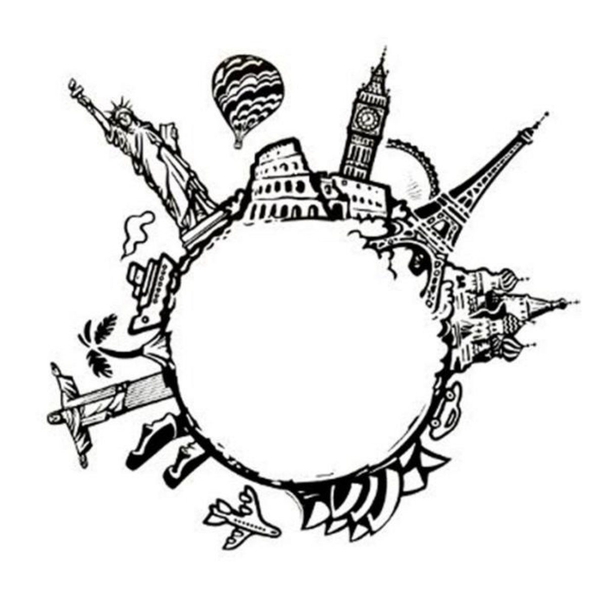 ATMOSPHERA Sticker Plat Déco  Monde  60cm Noir & Blanc