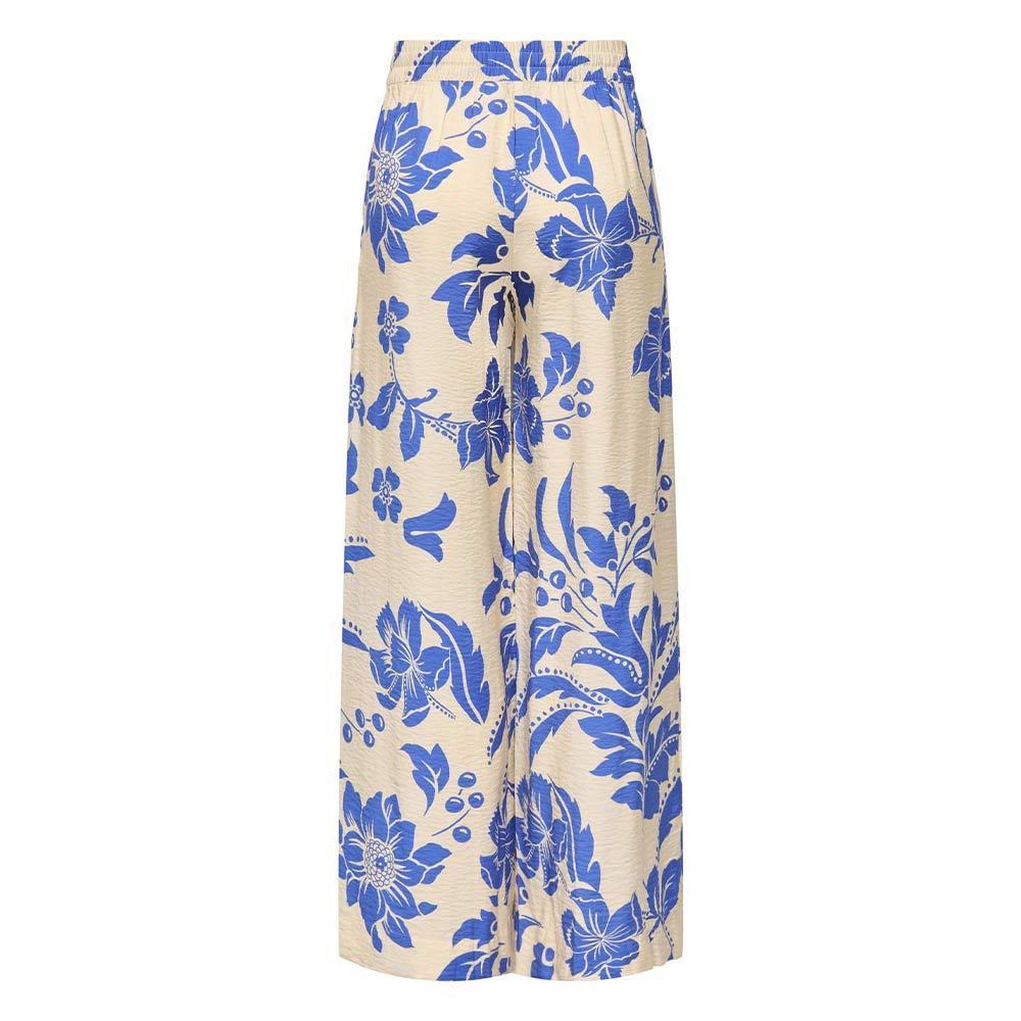 Voir la diapositive 2 : JACQUELINE DE YONG Pantalon fluide imprimé beige/bleu femme jdy life palazzo