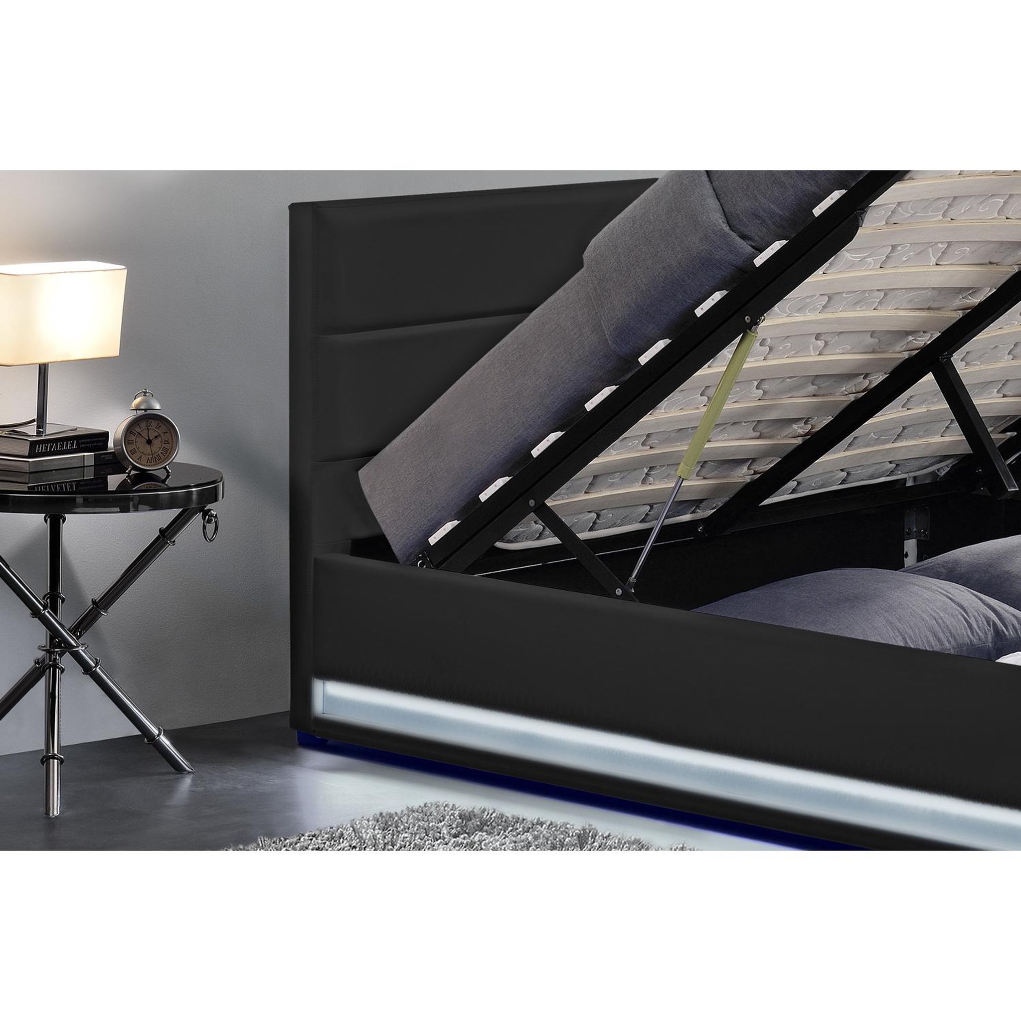 Voir la diapositive 5 : CONCEPT USINE Lit coffre avec led 160 x 200 cm noir NEWYORK
