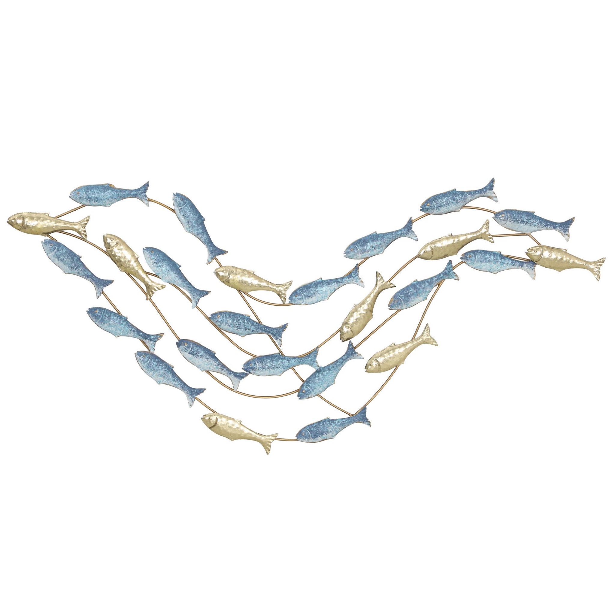 HOMCOM Décoration murale métal doré et bleu - Déco murale poissons - 100 x 50 cm