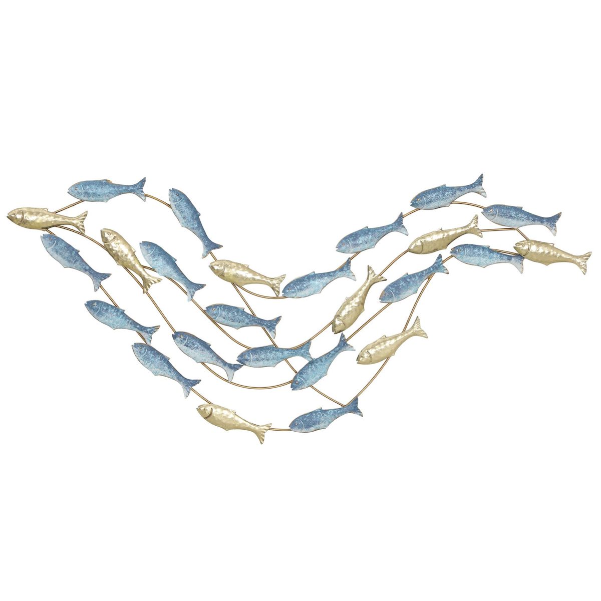 HOMCOM Décoration murale métal doré et bleu - Déco murale poissons - 100 x 50 cm