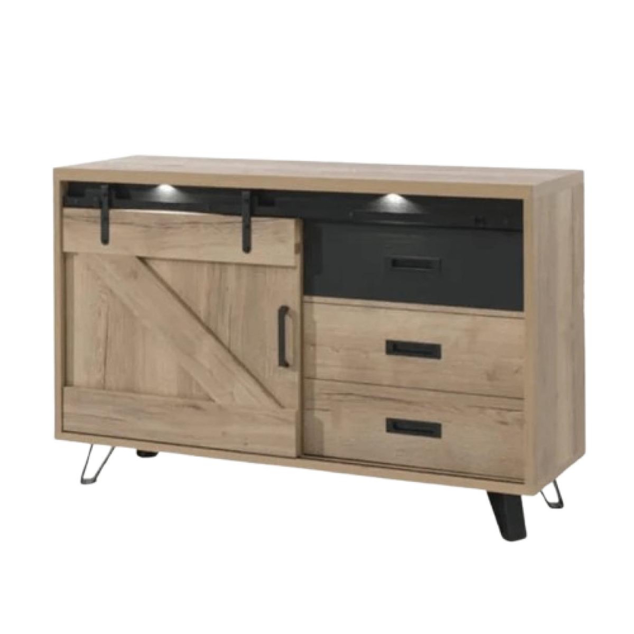 JLC KREATION Buffet industriel décor chêne clair 2 portes avec LED COSTA