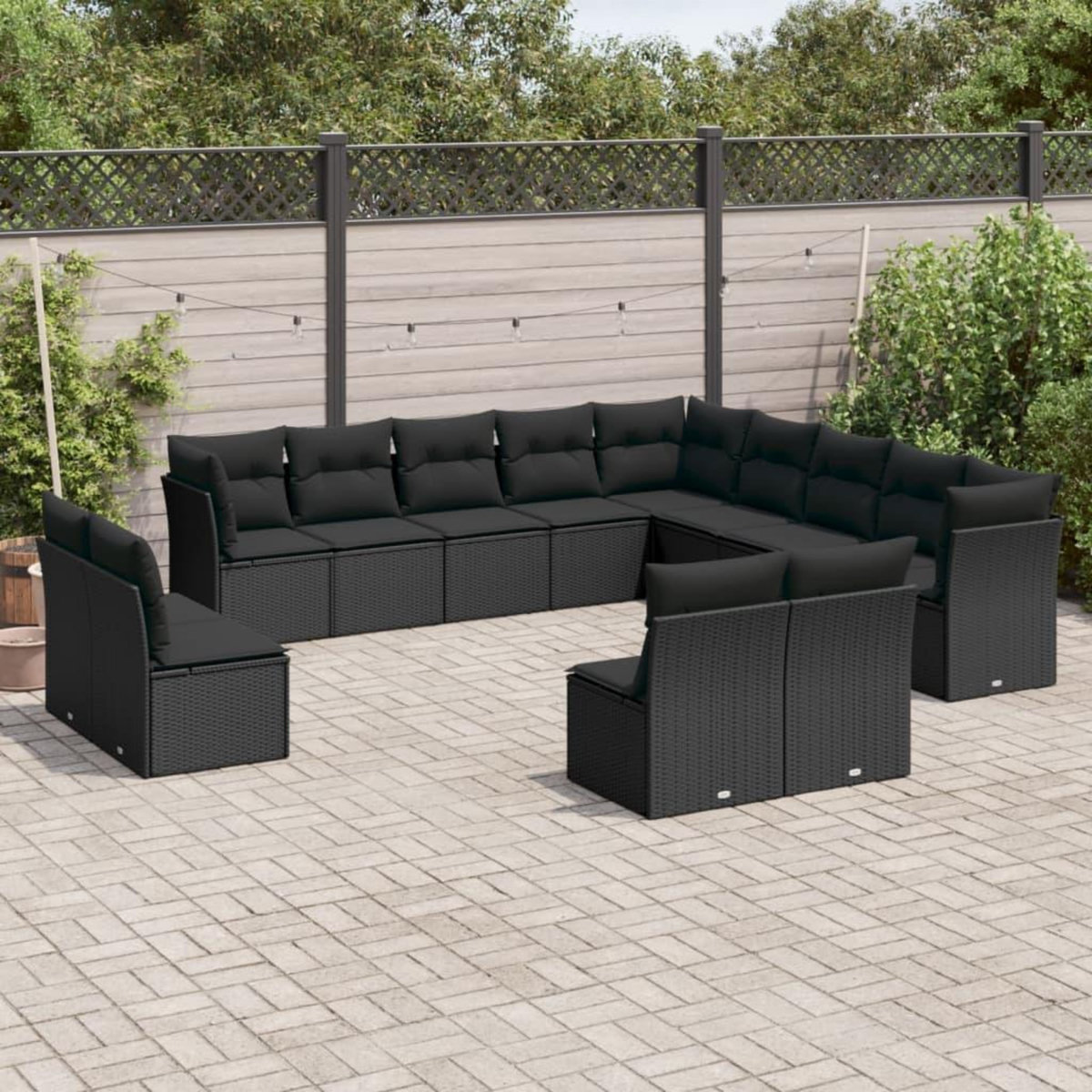 VIDAXL Salon de jardin avec coussins 13 pcs noir resine tressee