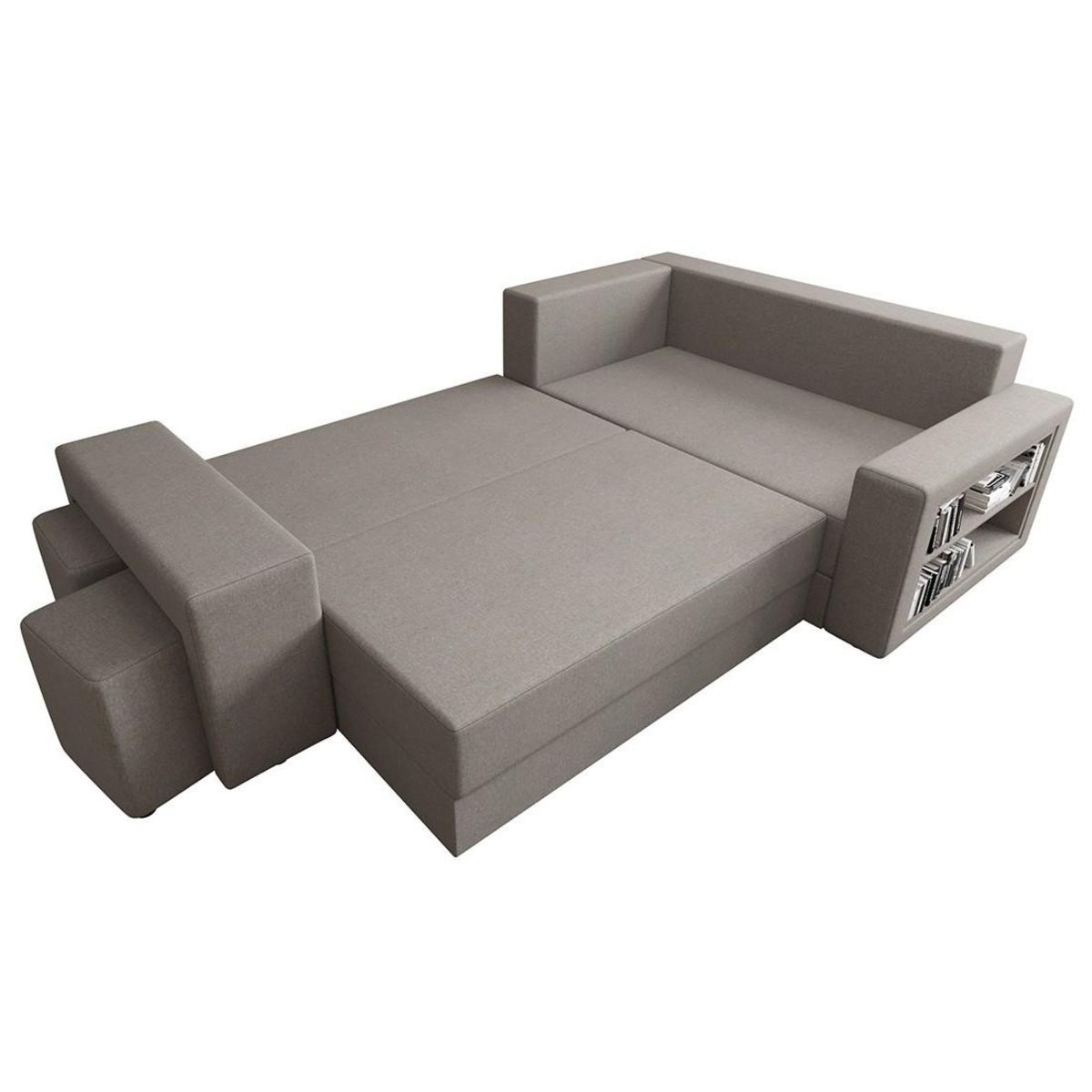 BEST MOBILIER Libbie - canapé d'angle droit 4 places convertible avec coffre, étagère et poufs en tissu