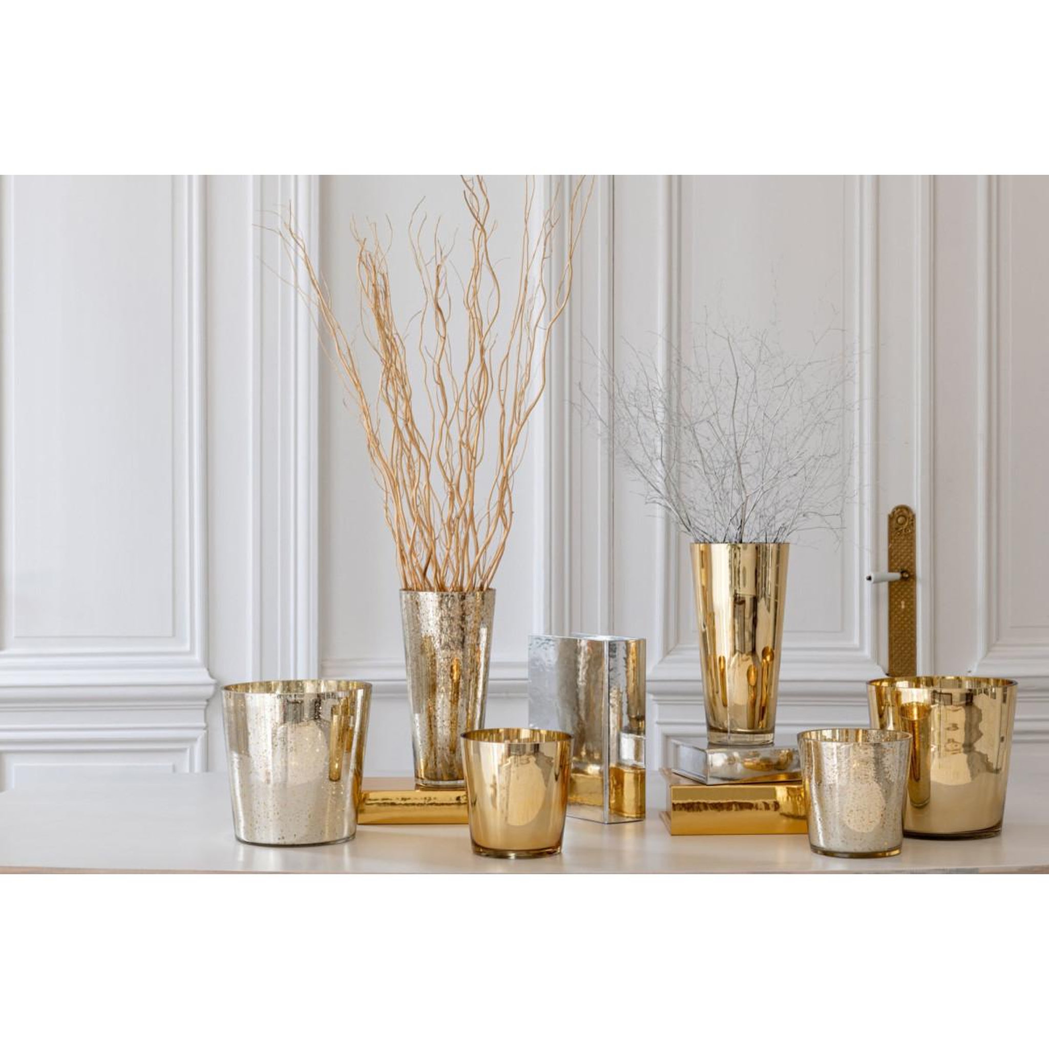 Voir la diapositive 5 : J-LINE Photophore design en verre  sparkle  16cm argenté
