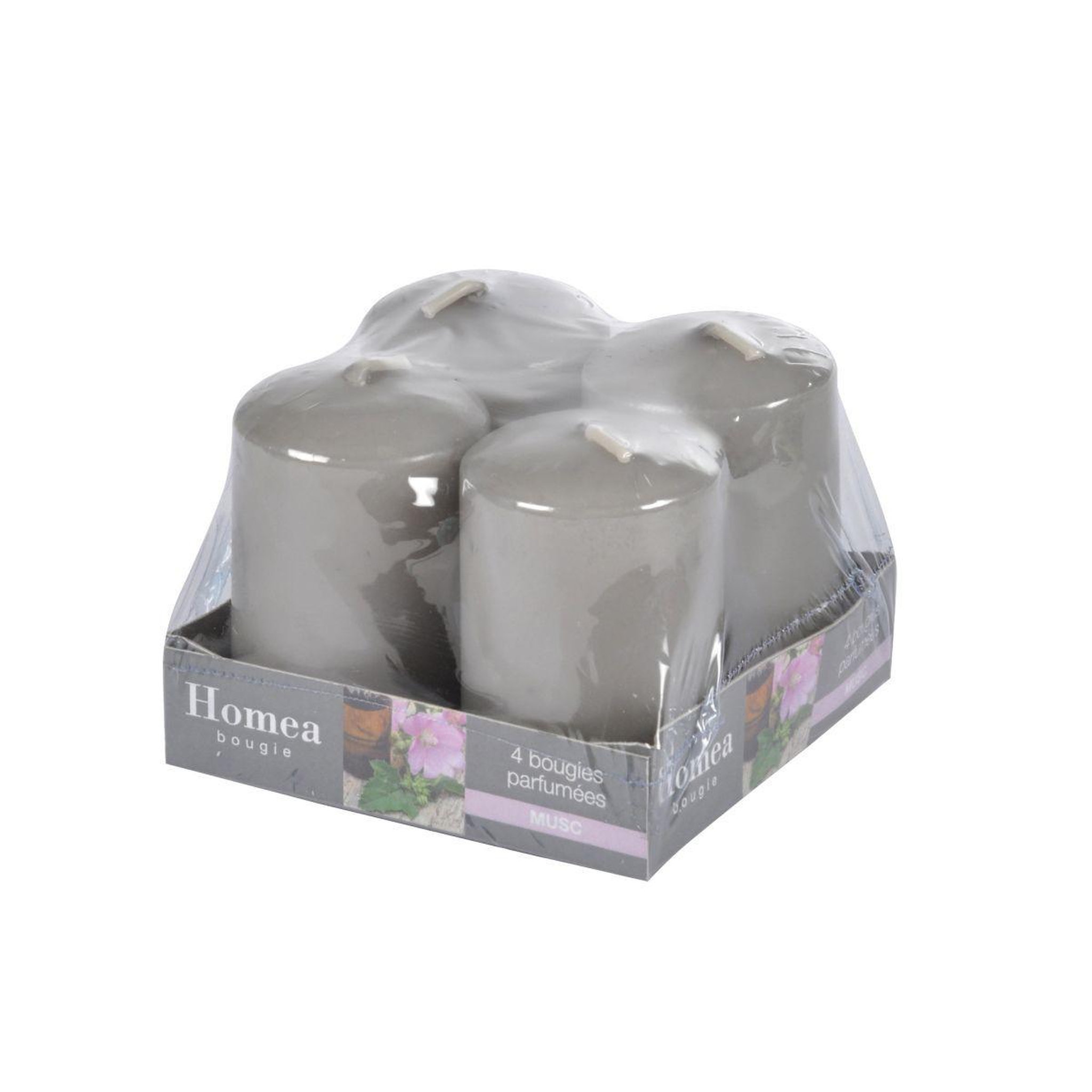 Voir la diapositive 2 : HOMEA Lot de 4 bougies parfumées  essentiel  6cm musc