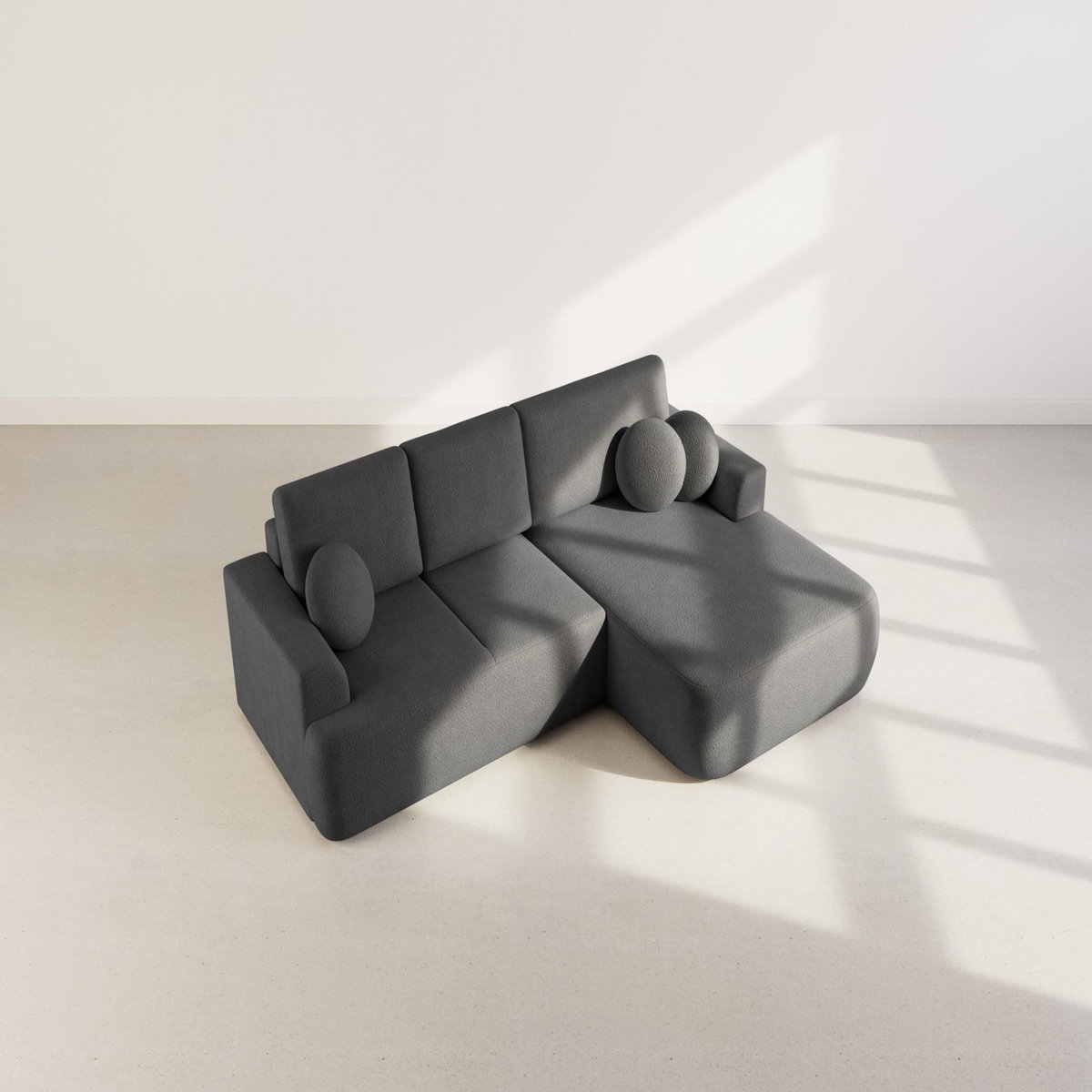 BEST MOBILIER Candela - canapé d'angle droit 4 places - convertible avec coffre - en tissu bouclette