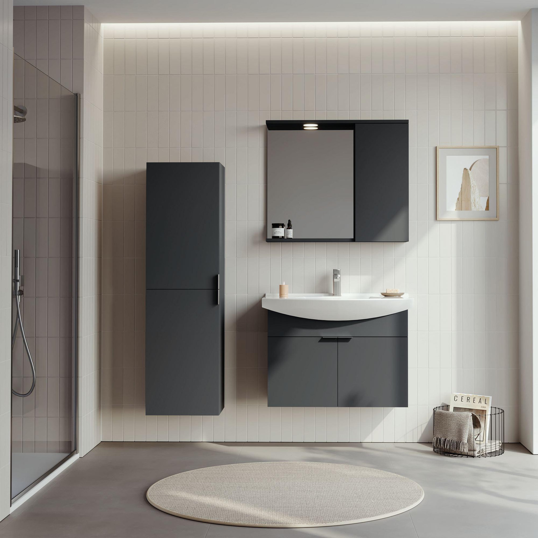 Voir la diapositive 3 : Habitat et Jardin Meuble avec simple vasque et miroir  Purus 80  - 80 x 50 x 58 cm - Matte Anthracite