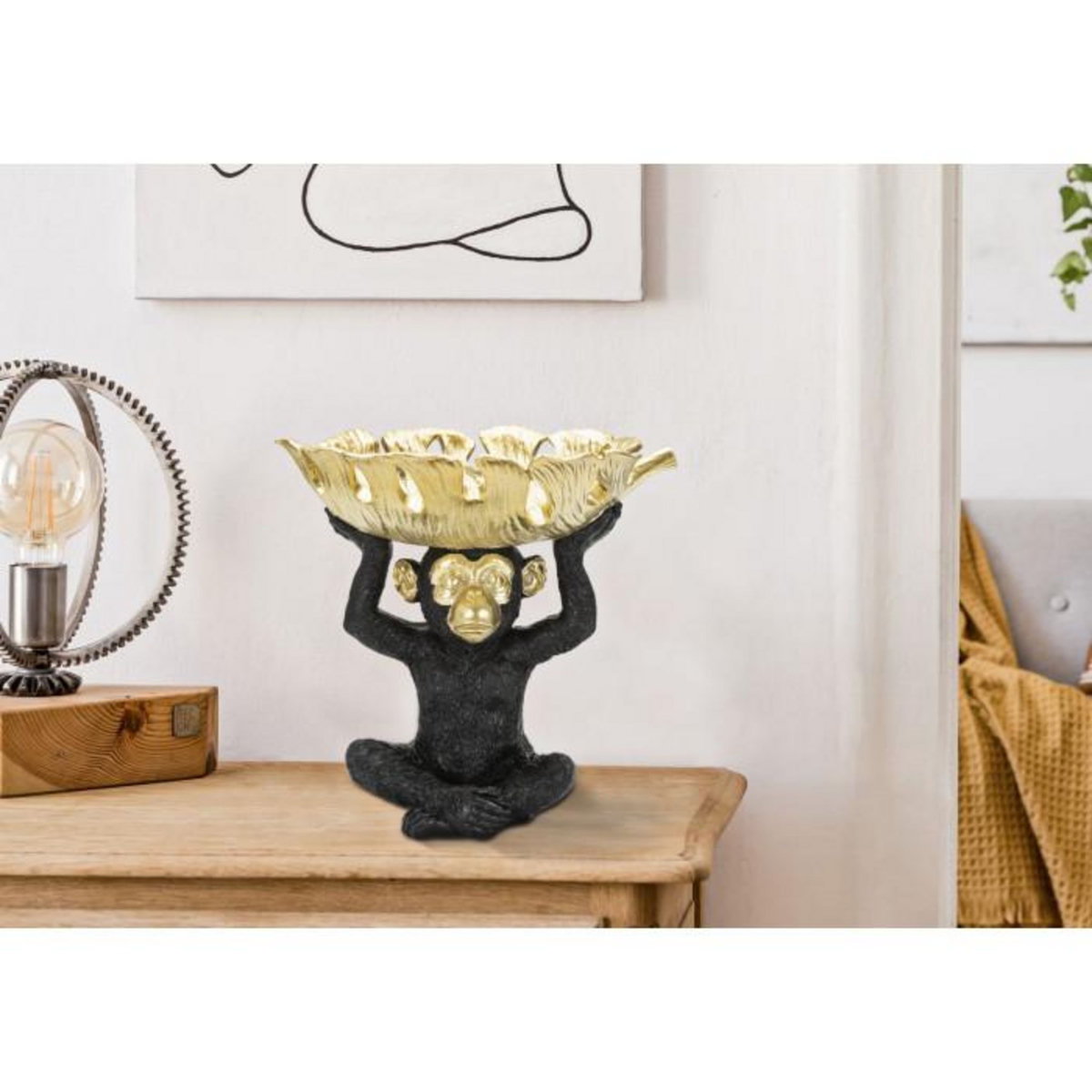 Paris Prix Vide-Poche Statuette  Singe  25cm Noir & Or