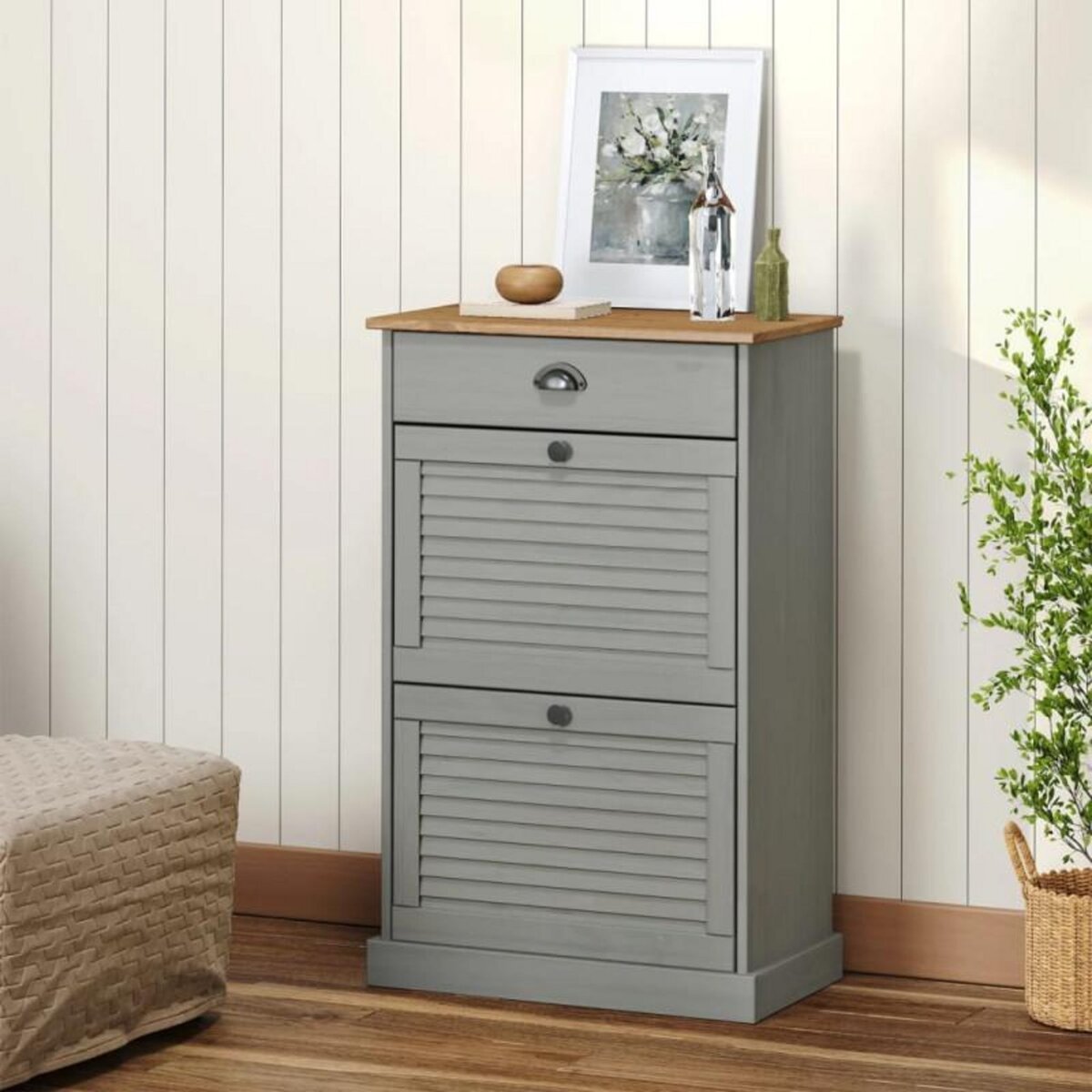 VIDAXL Armoire à chaussures VIGO 60x35x96 cm gris bois massif de pin