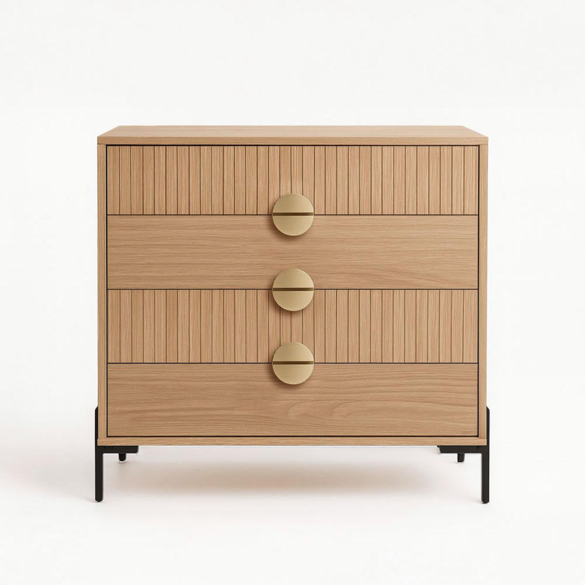 CONCEPT USINE Commode 4 tiroirs décor bois rainuré 84cm VALLO