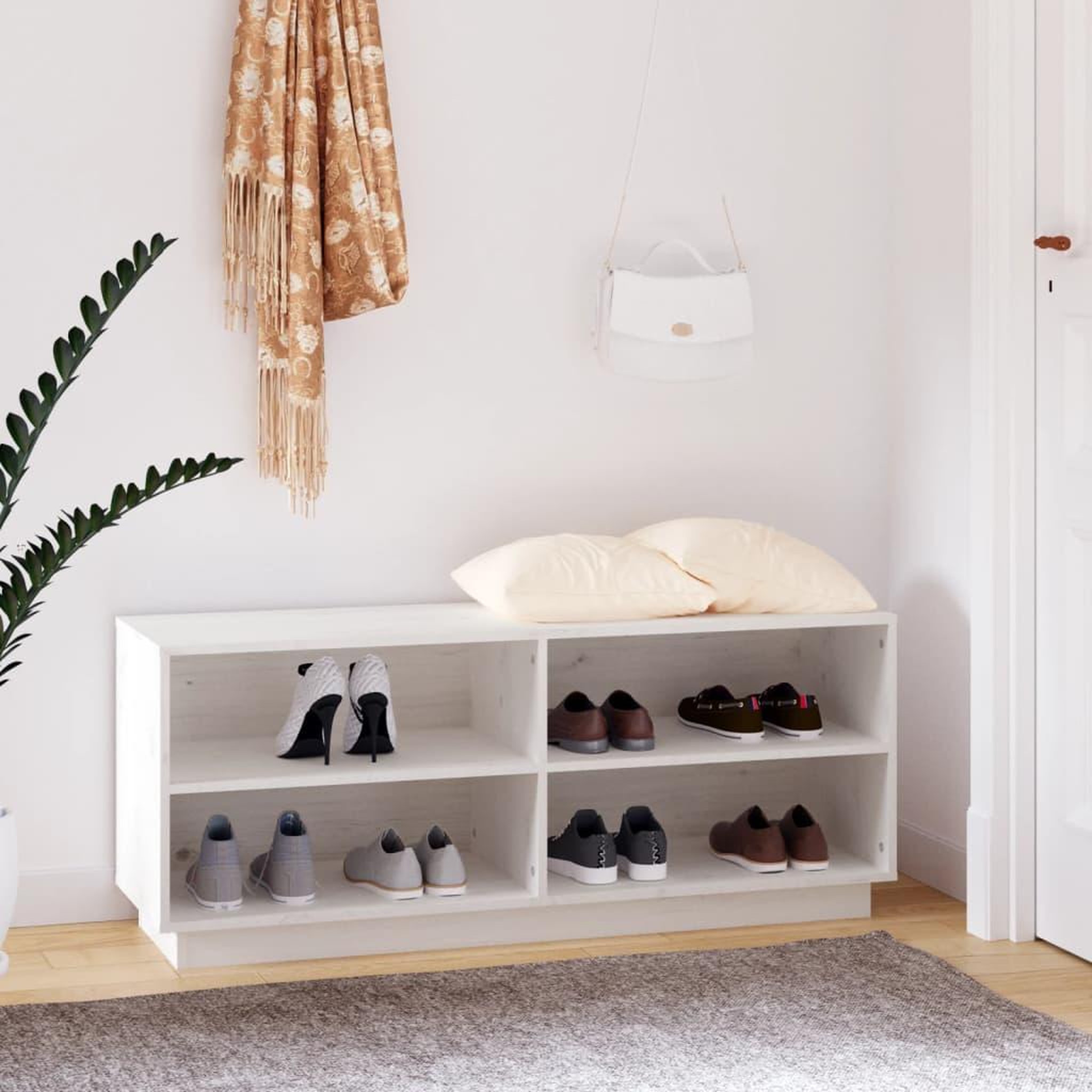 Voir la diapositive 1 : VIDAXL Armoire a chaussures Blanc 110x34x45 cm Bois de pin massif