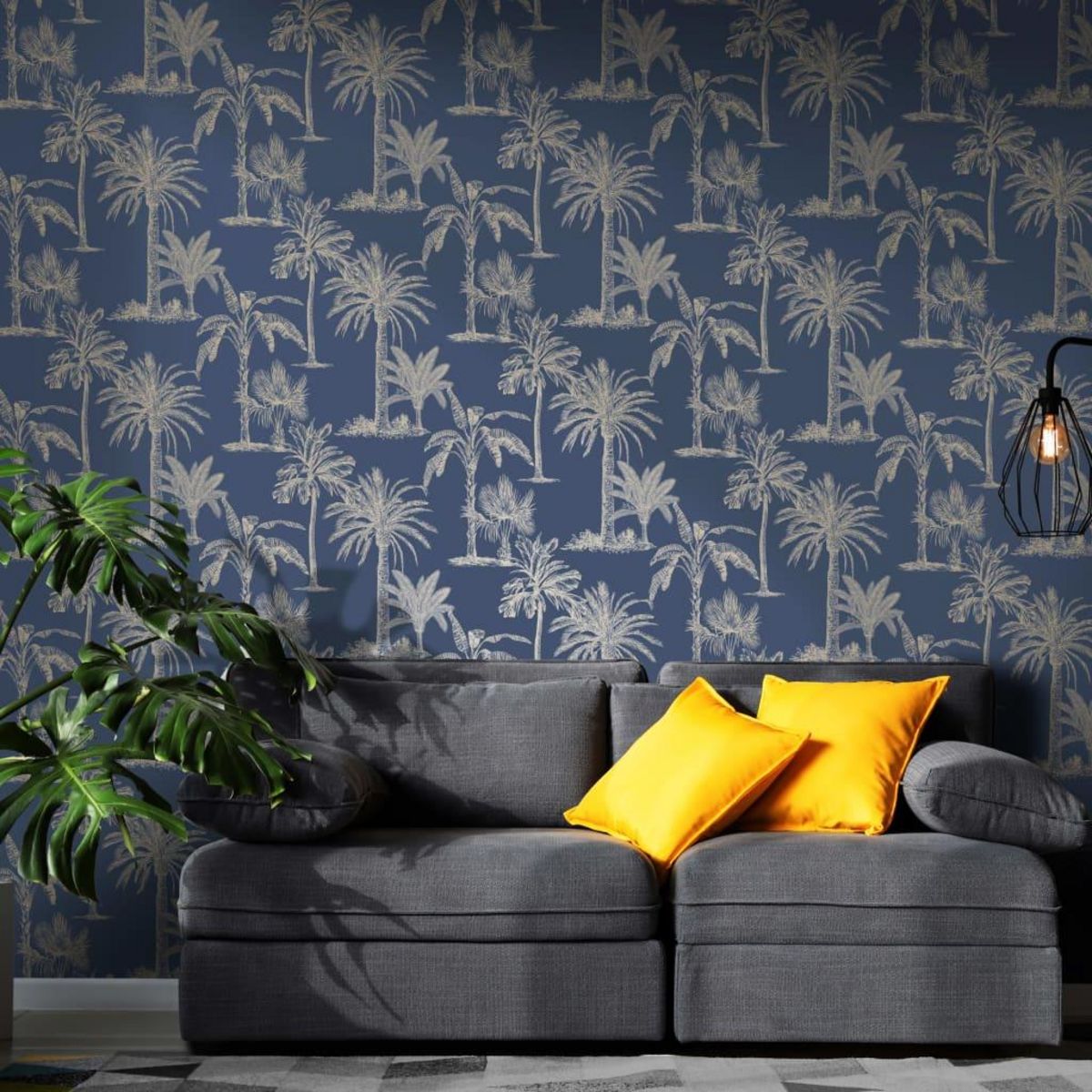 DUTCH WALLCOVERINGS DUTCH WALLCOVERINGS Papier peint Arbres tropicaux Bleu et argente