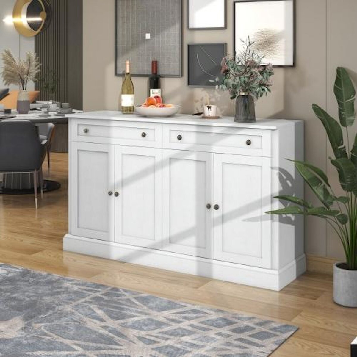 MERAX Buffet 4 porte(s) 2 tiroir(s) - 150 cm blanc panneau de particules