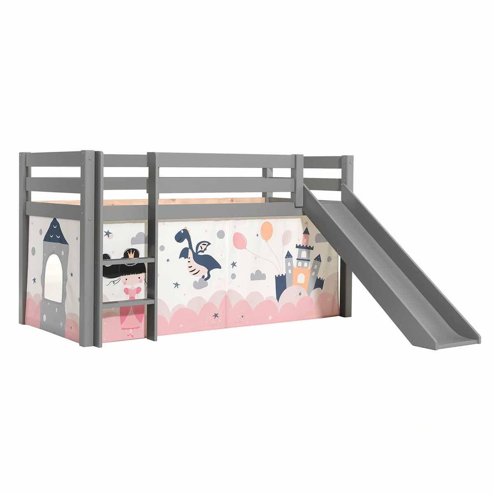 Paris Prix Lit enfant surélevé avec toboggan  pino princesse sophie  90x200cm gris