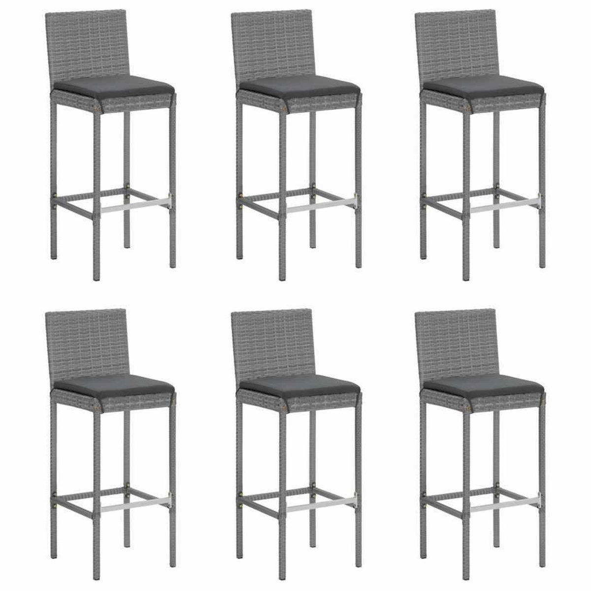 VIDAXL Ensemble de bar de jardin 7 pcs avec coussins gris poly rotin