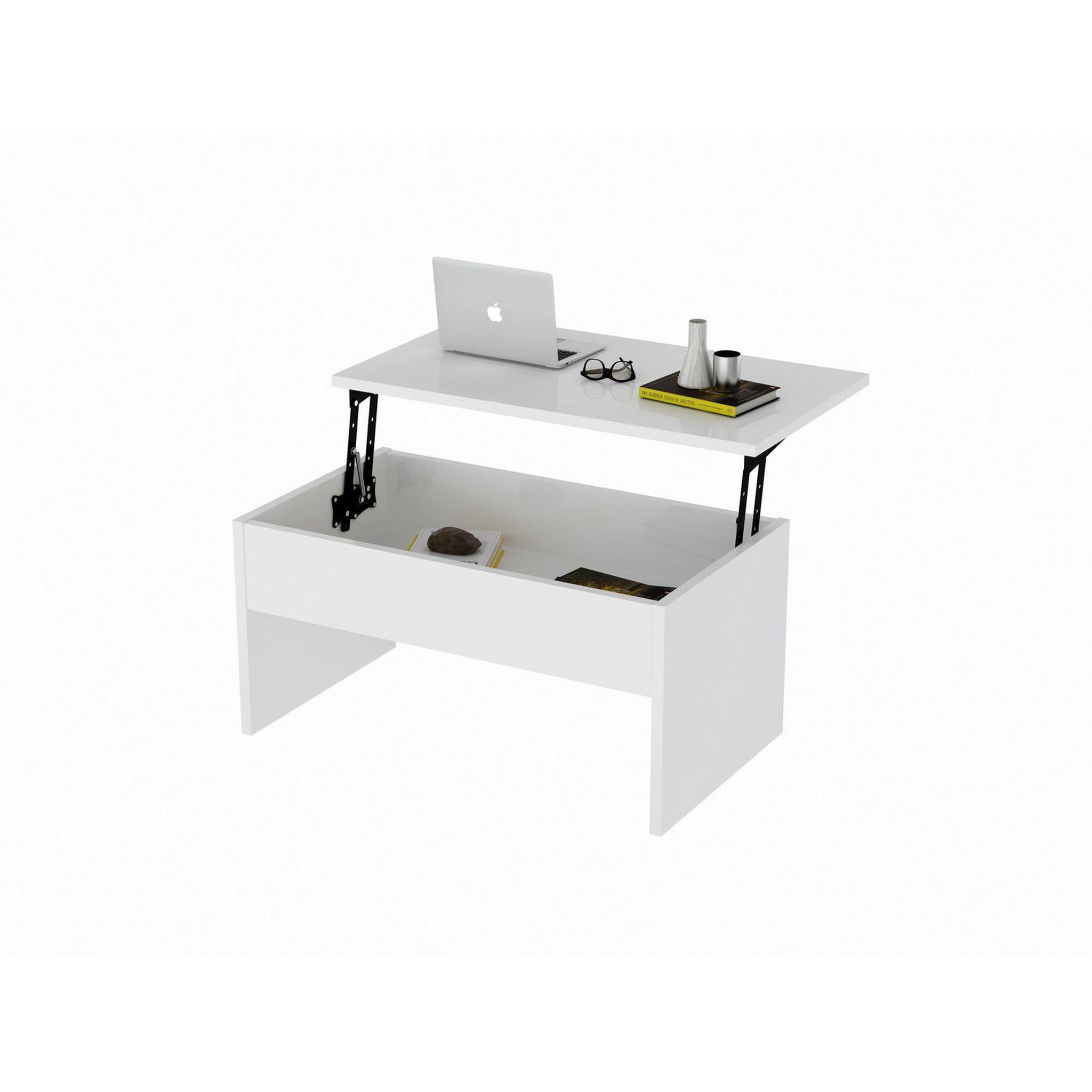 Voir la diapositive 4 : TOILINUX Table basse relevable en bois - blanc