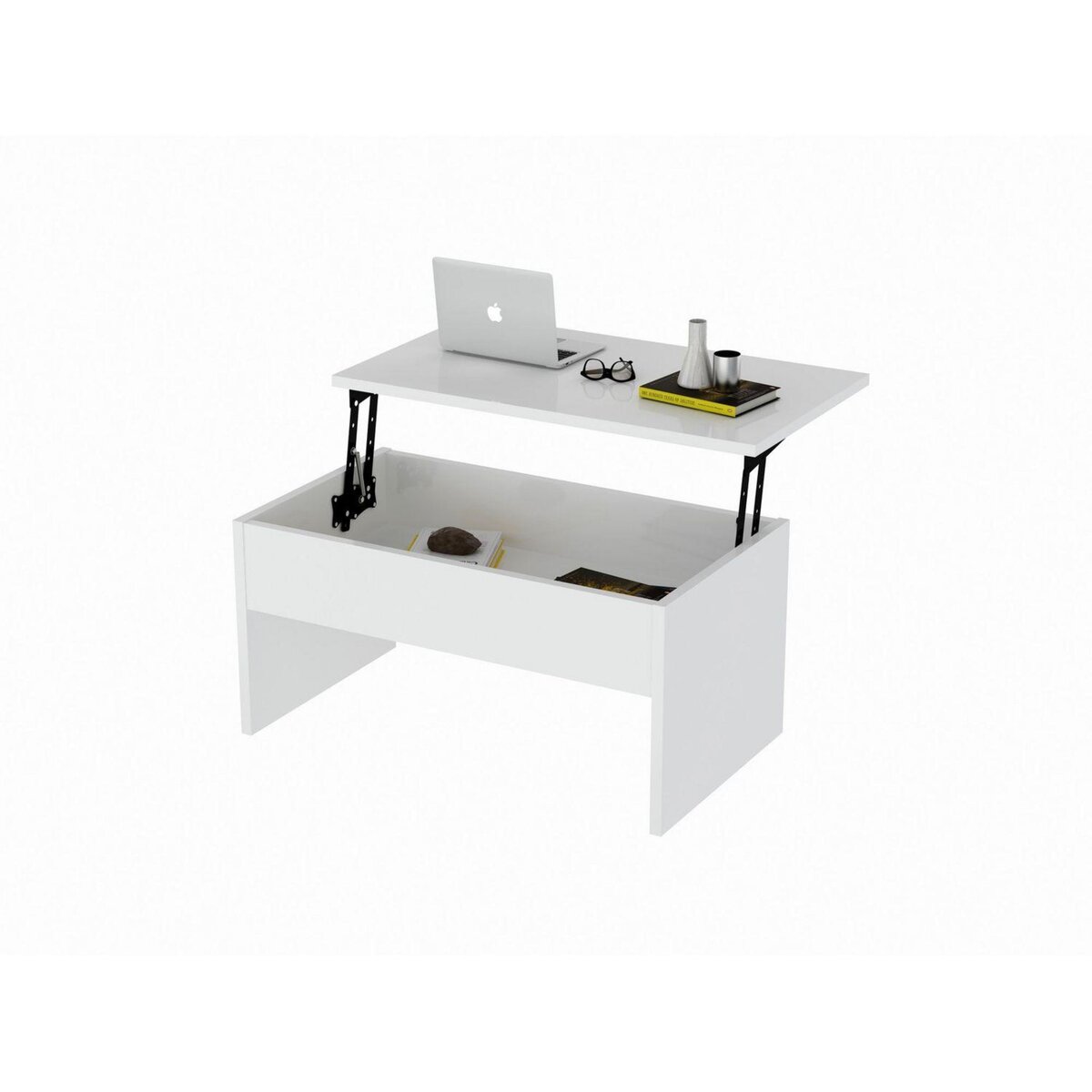 TOILINUX Table basse relevable en bois - Blanc