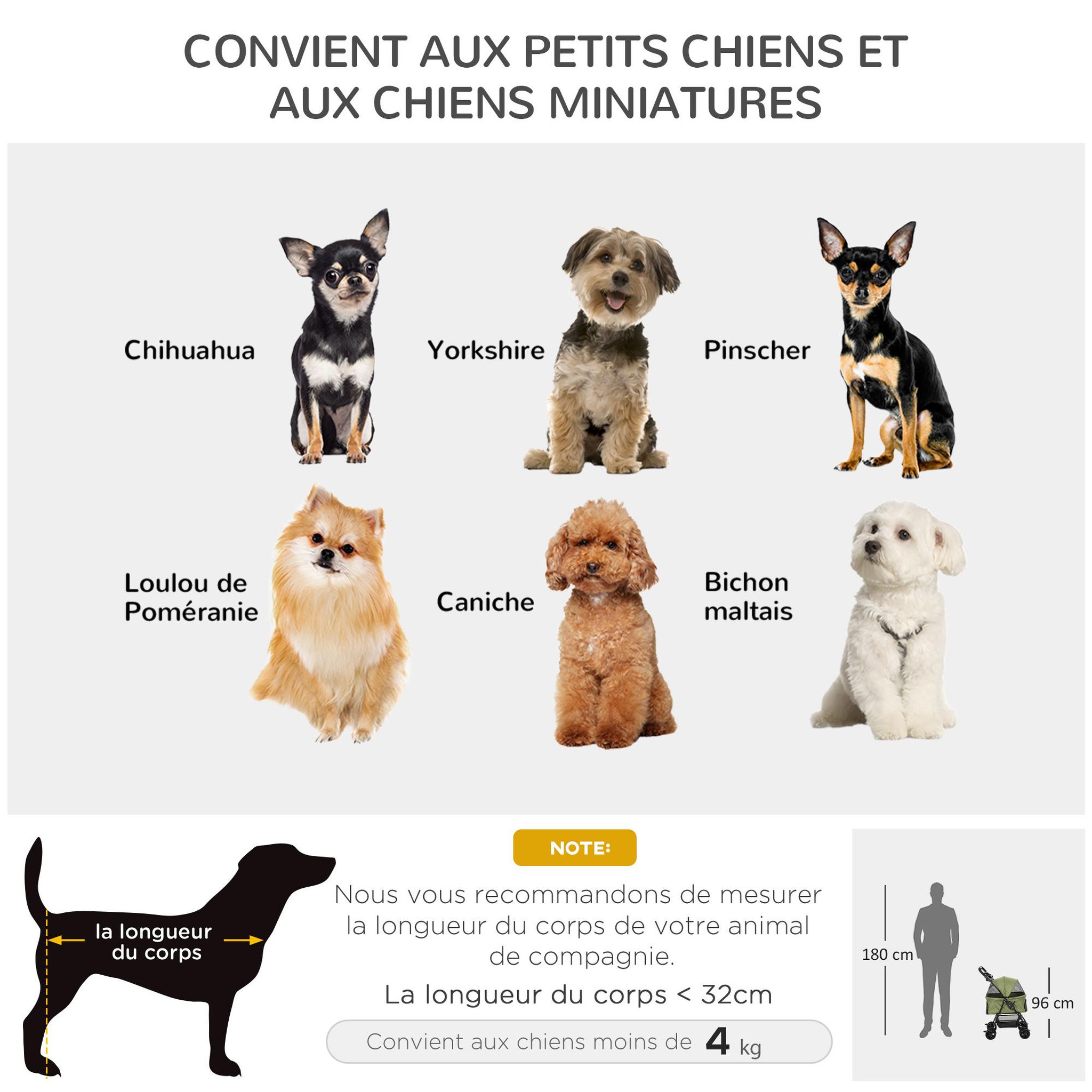Voir la diapositive 6 : PAWHUT Poussette buggy pliable chien chat panier rangement porte-gobelets tissu 300d oxford imperméable 4 roues vert