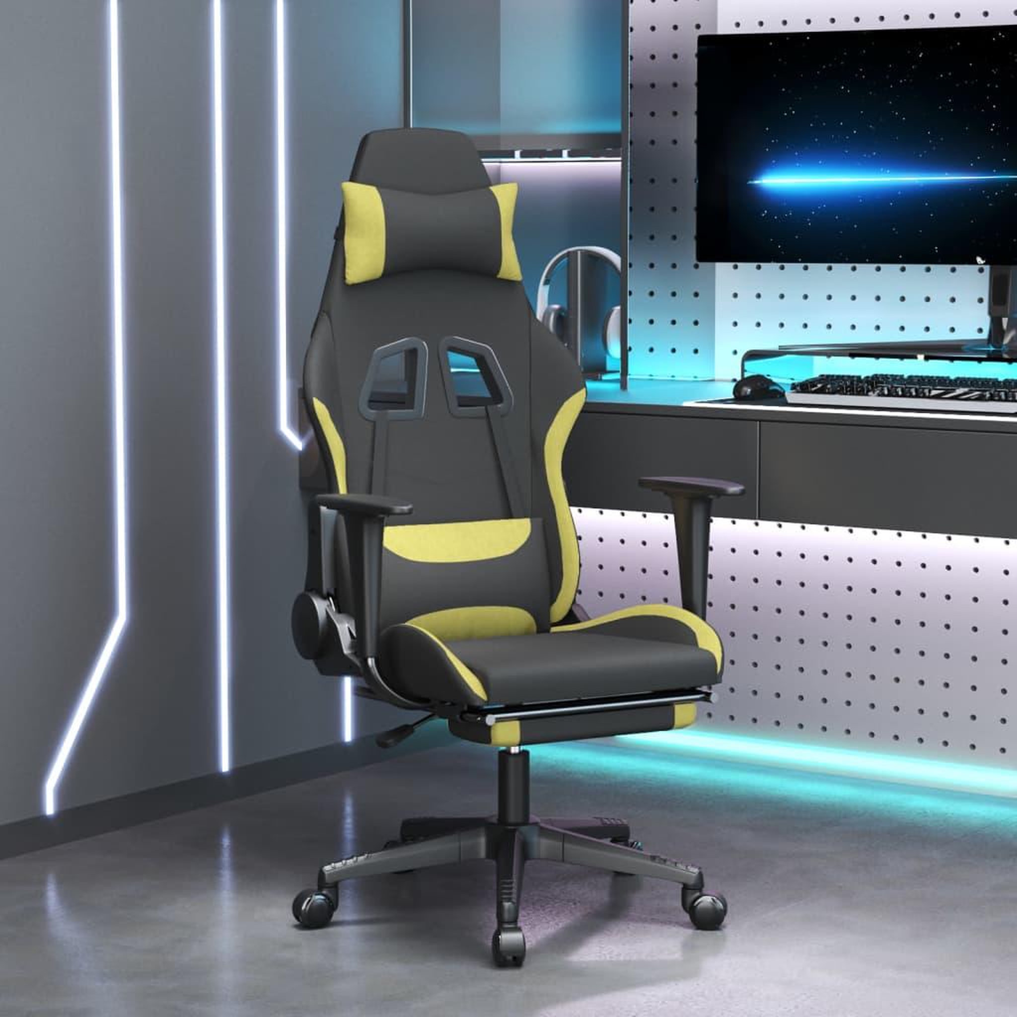 Voir la diapositive 1 : VIDAXL Chaise de jeu de massage avec repose-pied Noir et vert clair
