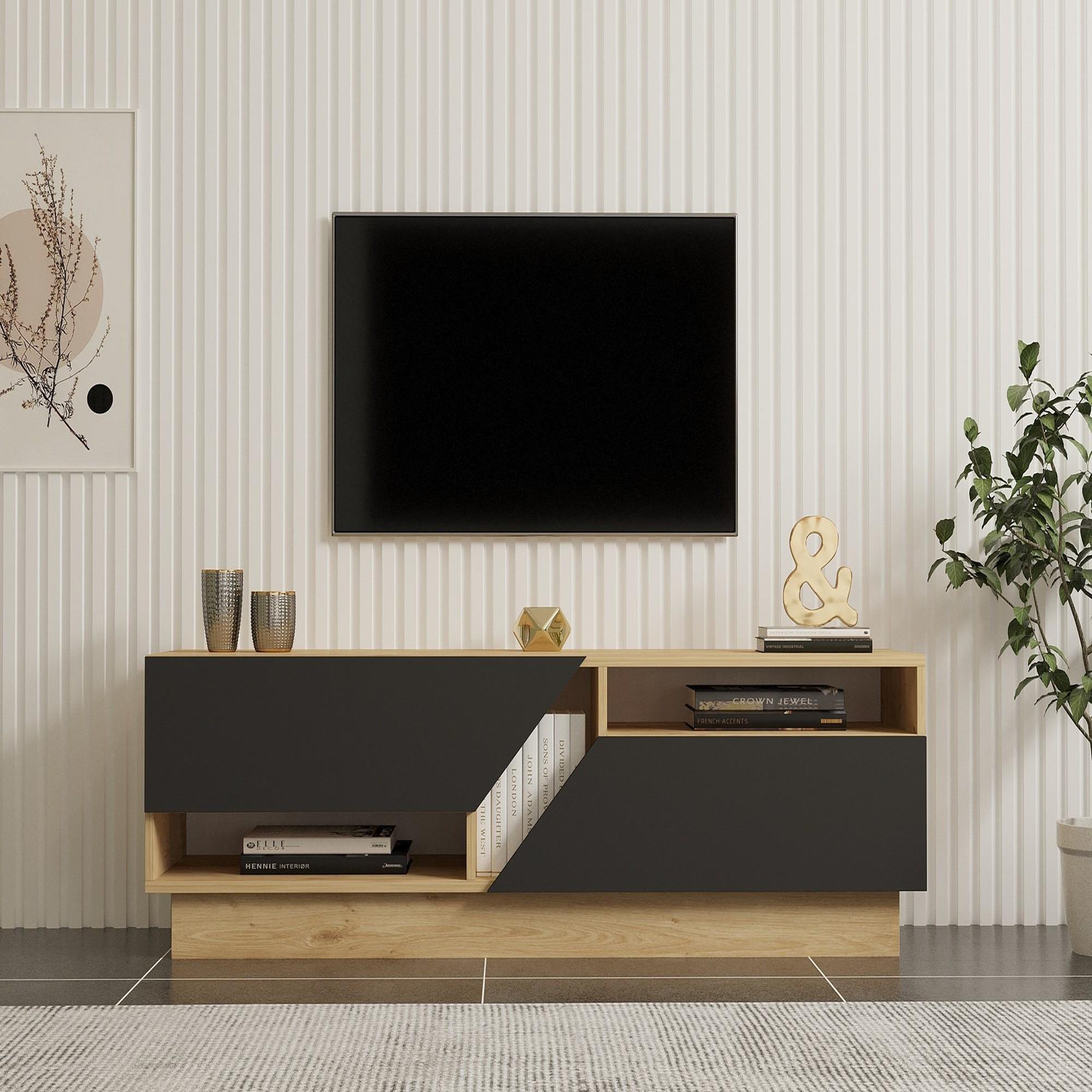 Voir la diapositive 4 : Habitat et Jardin Meuble tv en bois  yaprak  - 160 x 40 x 45 cm - saphir, anthracite