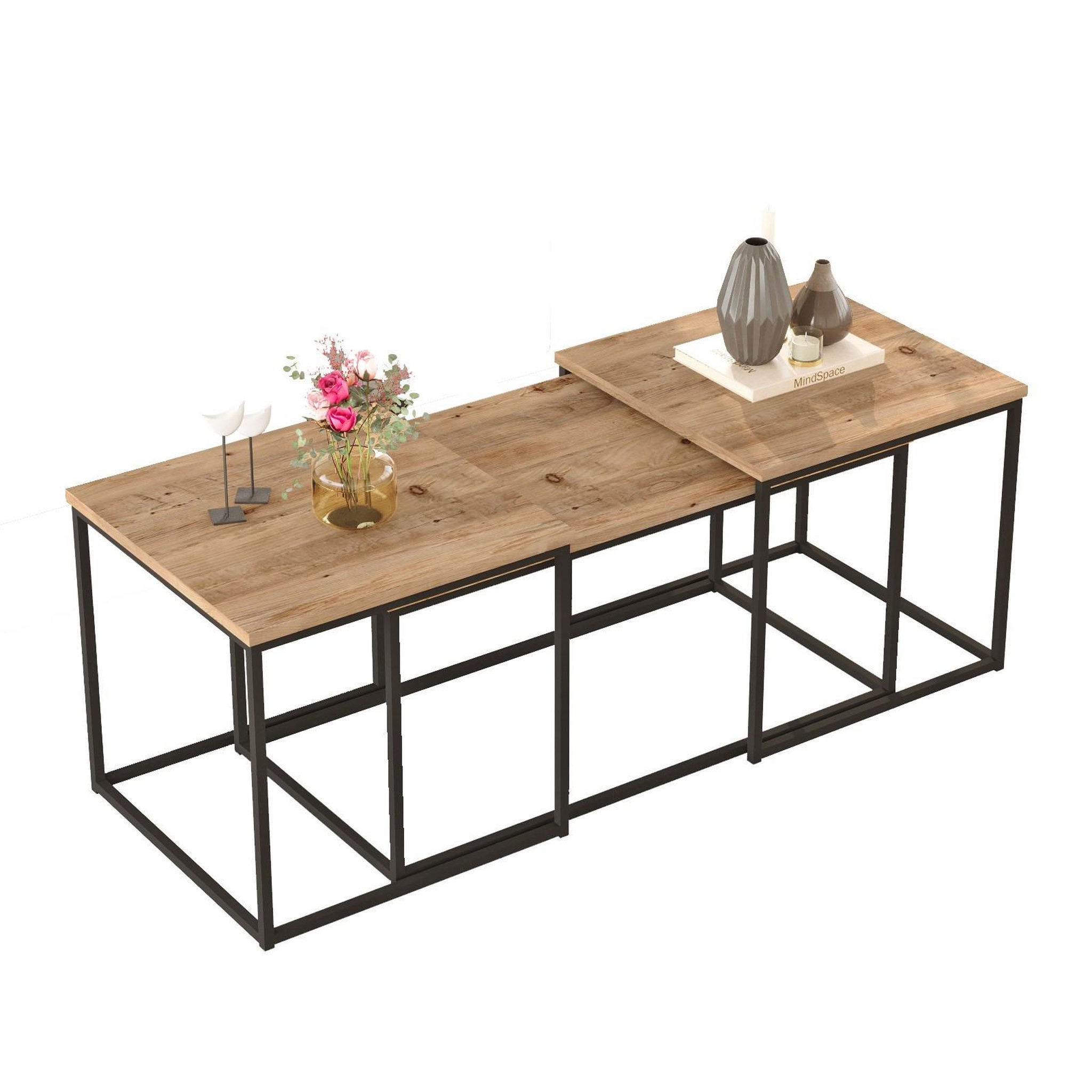 Habitat et Jardin Lot de 3 tables basse en bois  vg9  - 90 x 45 x 44 cm - pin atlantique