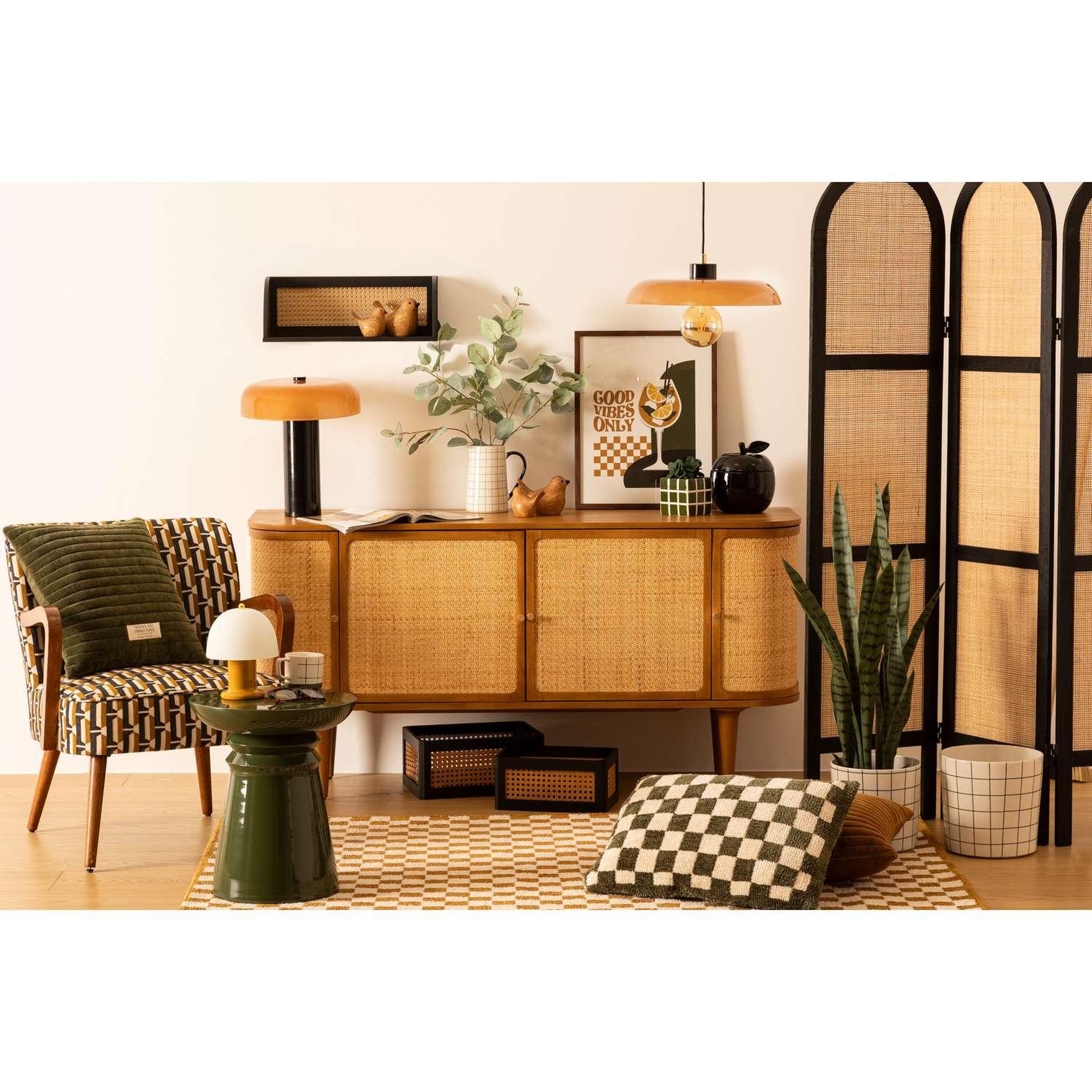 Voir la diapositive 2 : ATMOSPHERA Buffet 4 portes en bois et rotin KISCO - Marron