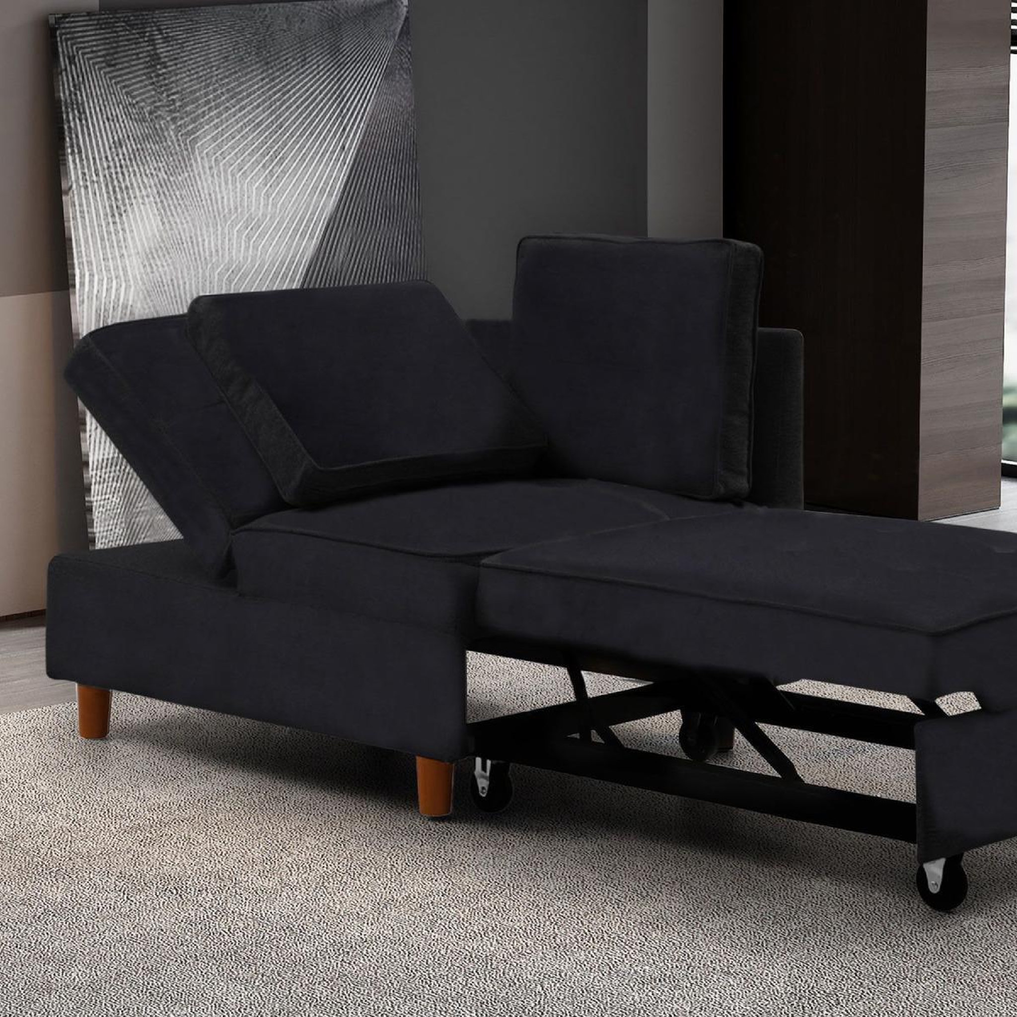 Voir la diapositive 4 : Paris Prix Banquette 2 Places Convertible Velours  Théo  107cm Noir