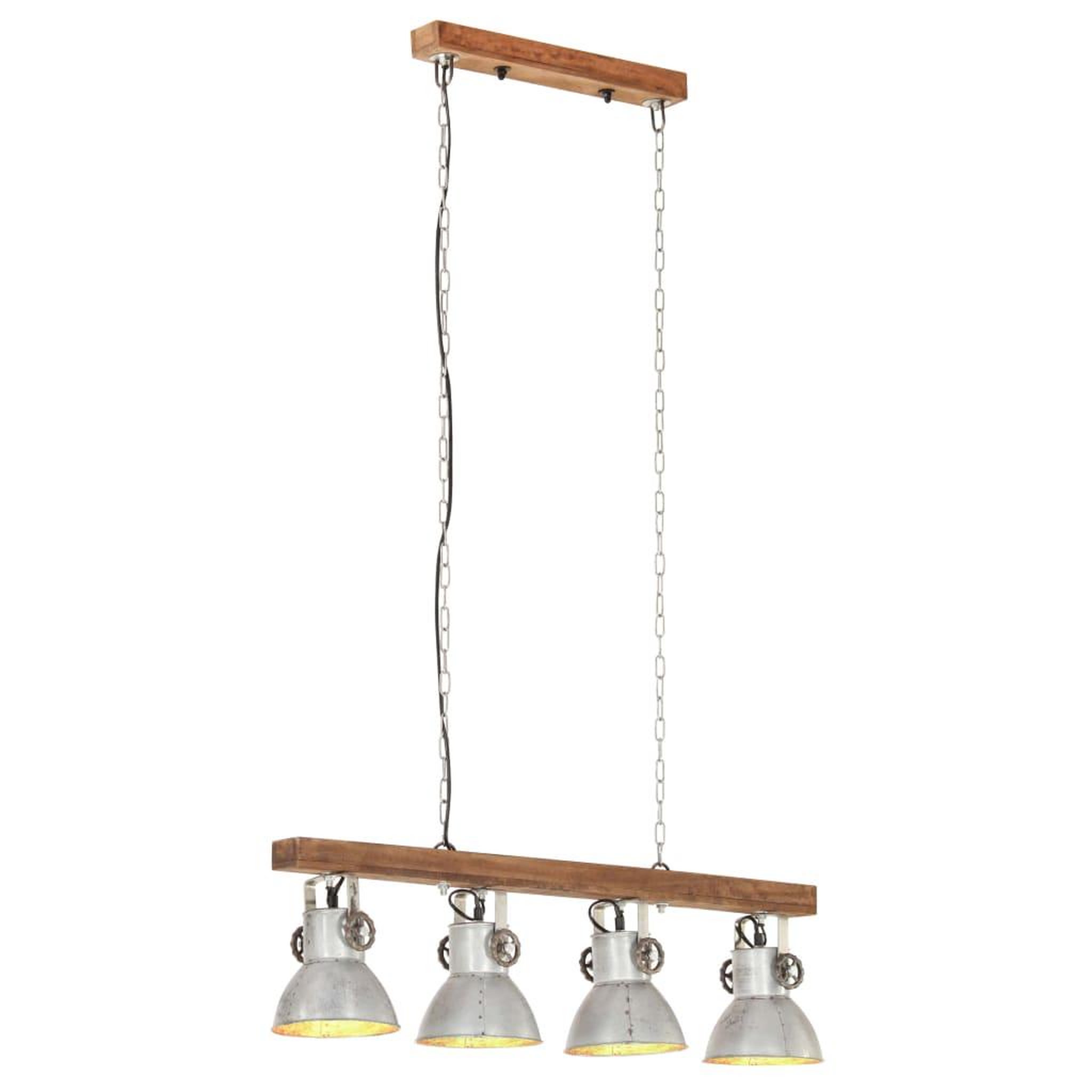 Voir la diapositive 2 : VIDAXL Plafonnier industriel Argente E27 Bois de manguier