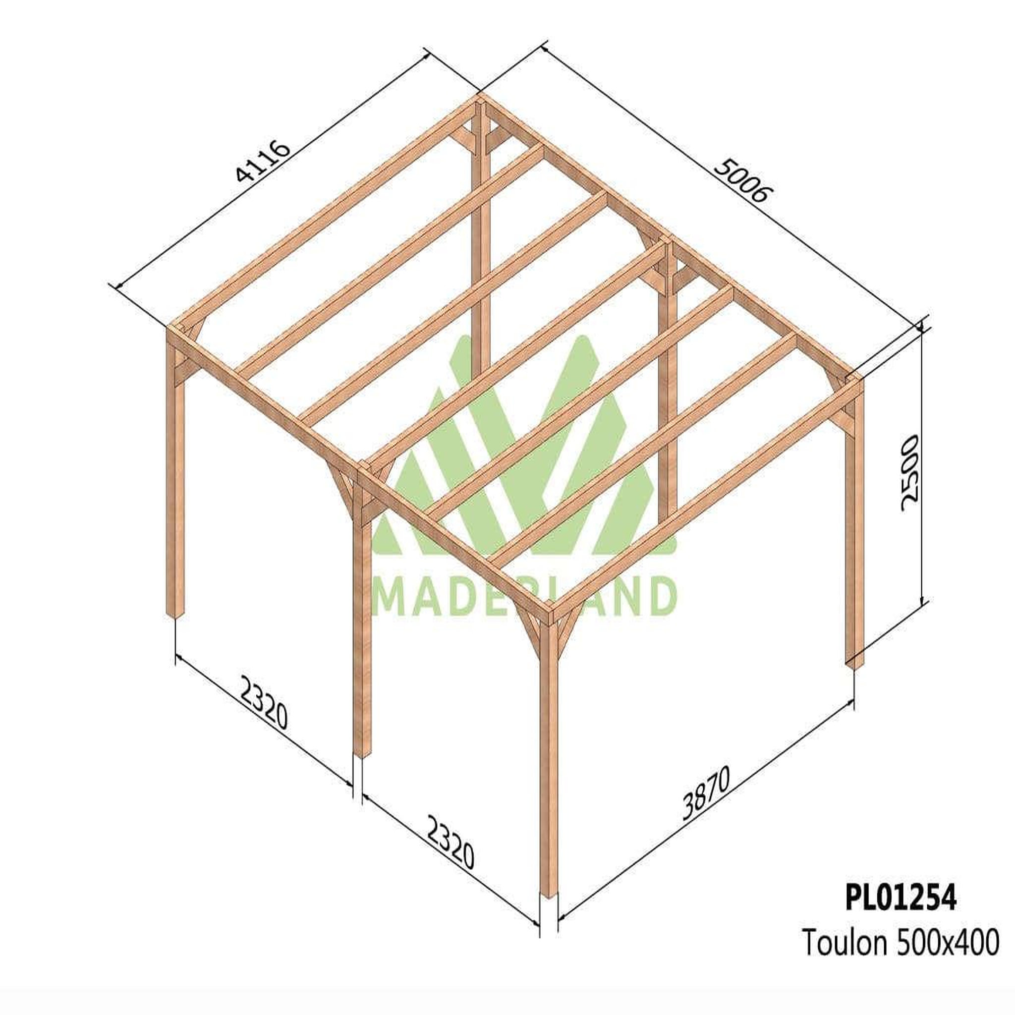 JARDIDECO Pergola en bois lamellé-collé toulon 500 x 400 cm - maderland