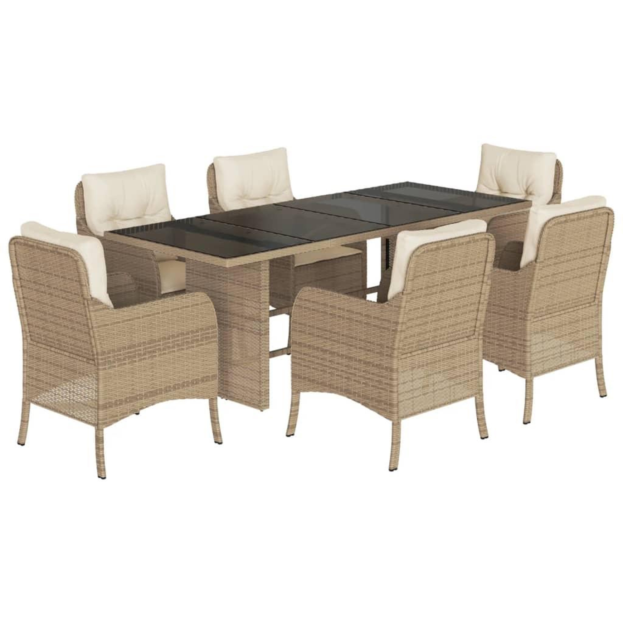 Voir la diapositive 2 : VIDAXL Ensemble a manger de jardin et coussins 7 pcs beige poly rotin