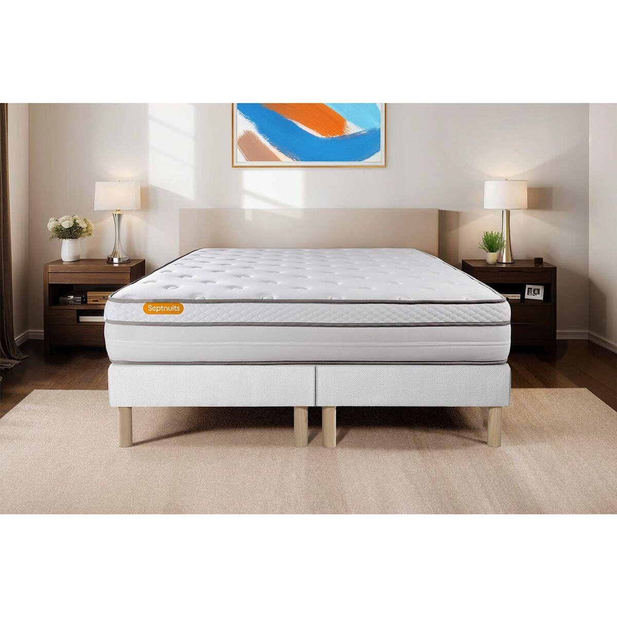 SEPTNUITS Matelas + double sommiers Memo Luxe Ressorts ensachés + mémoire de forme 5 zones de confort MAXI épaisseur