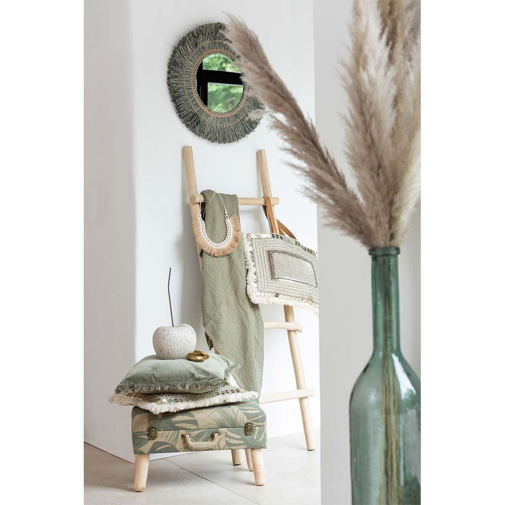 Voir la diapositive 3 : J-LINE Plaid déco uni  bord court  150x200cm vert olive