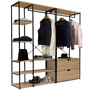 Voir la diapositive 1 : ID MARKET Dressing modulable double penderie étagères et 2 tiroirs DETROIT design industriel